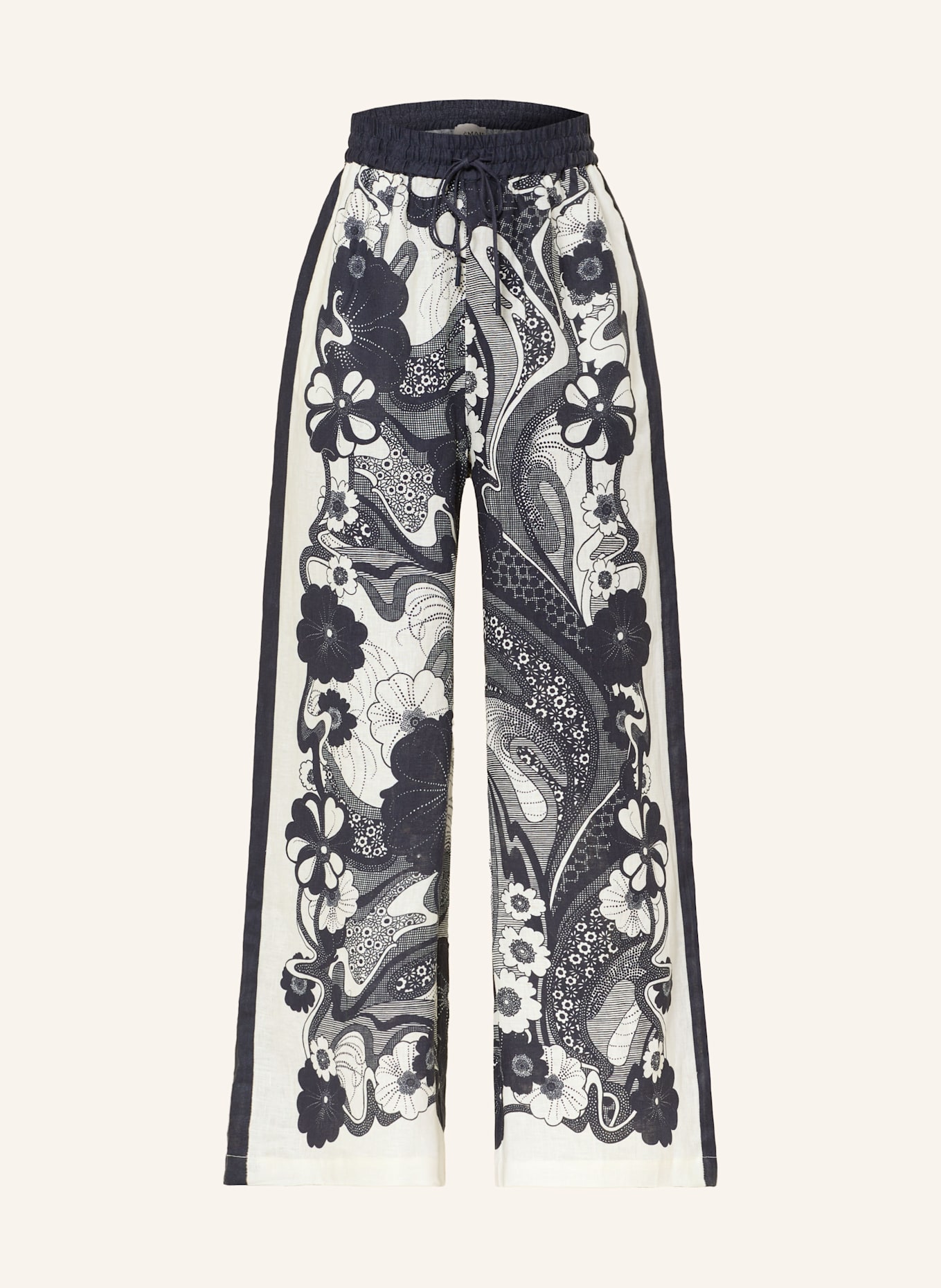 ALÉMAIS Linen trousers MICKEY: ECRU / DARK BLUE