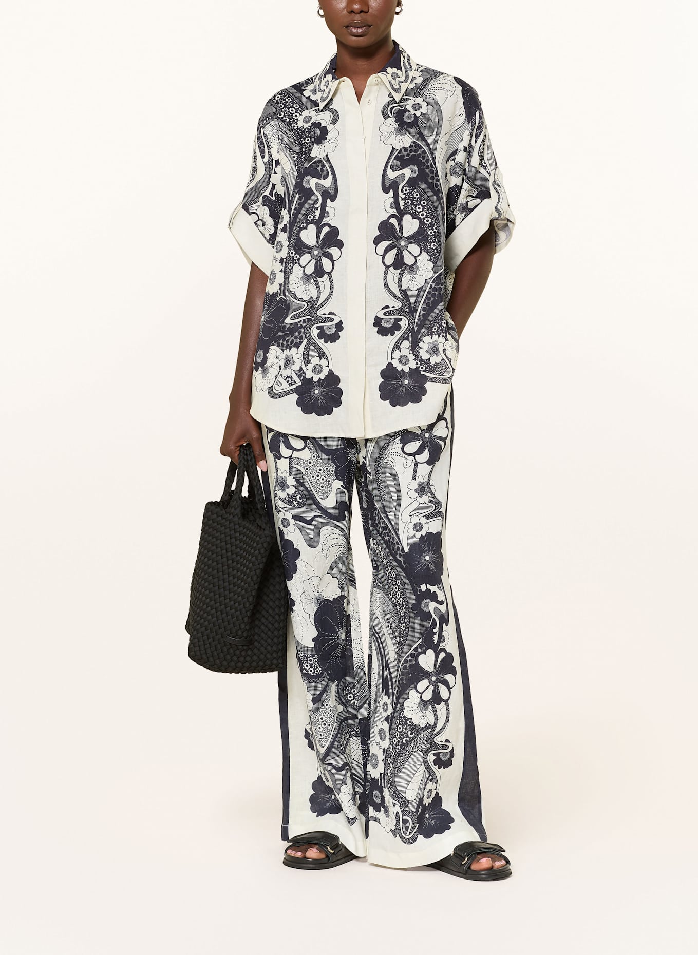 ALÉMAIS Linen trousers MICKEY: ECRU / DARK BLUE