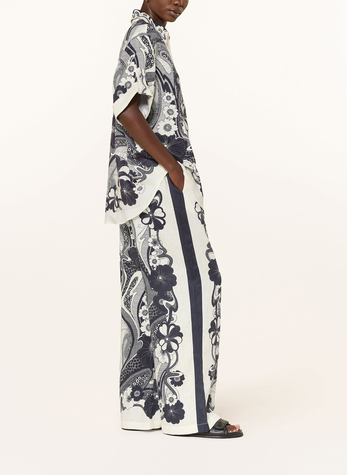 ALÉMAIS Linen trousers MICKEY: ECRU / DARK BLUE