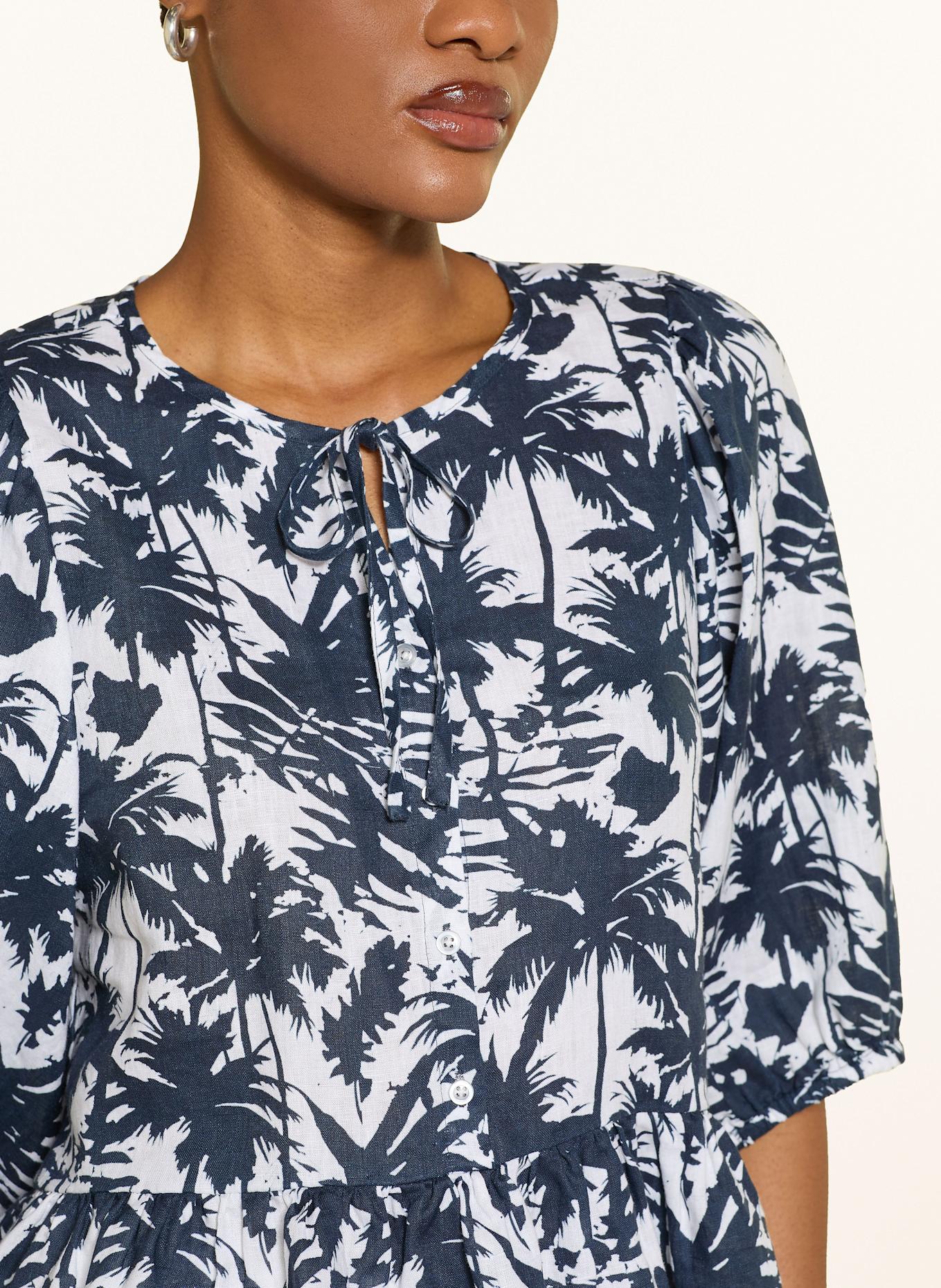 lilienfels Leinenbluse mit 3/4-Arm und Rüschen: DUNKELBLAU / WEISS