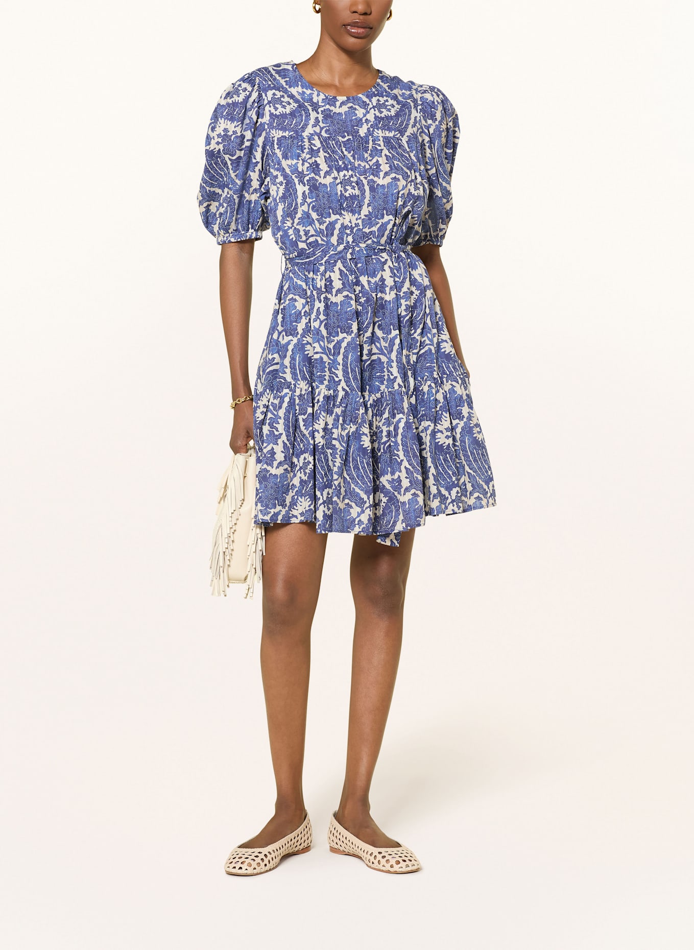 ULLA JOHNSON Kleid ROSALIE: ECRU/ BLAU