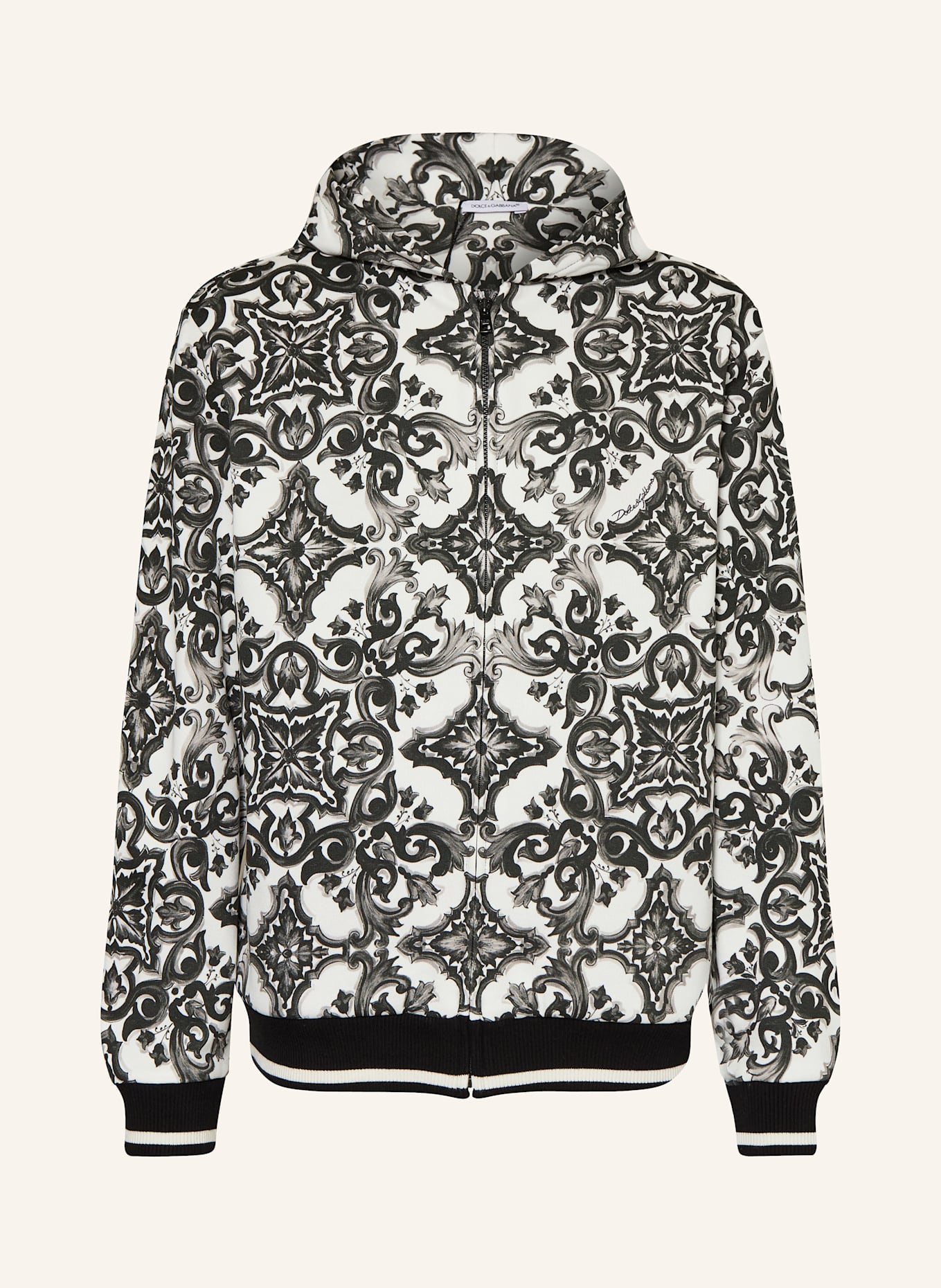 DOLCE & GABBANA Mikinová bunda: BÍLÁ/ ČERNÁ