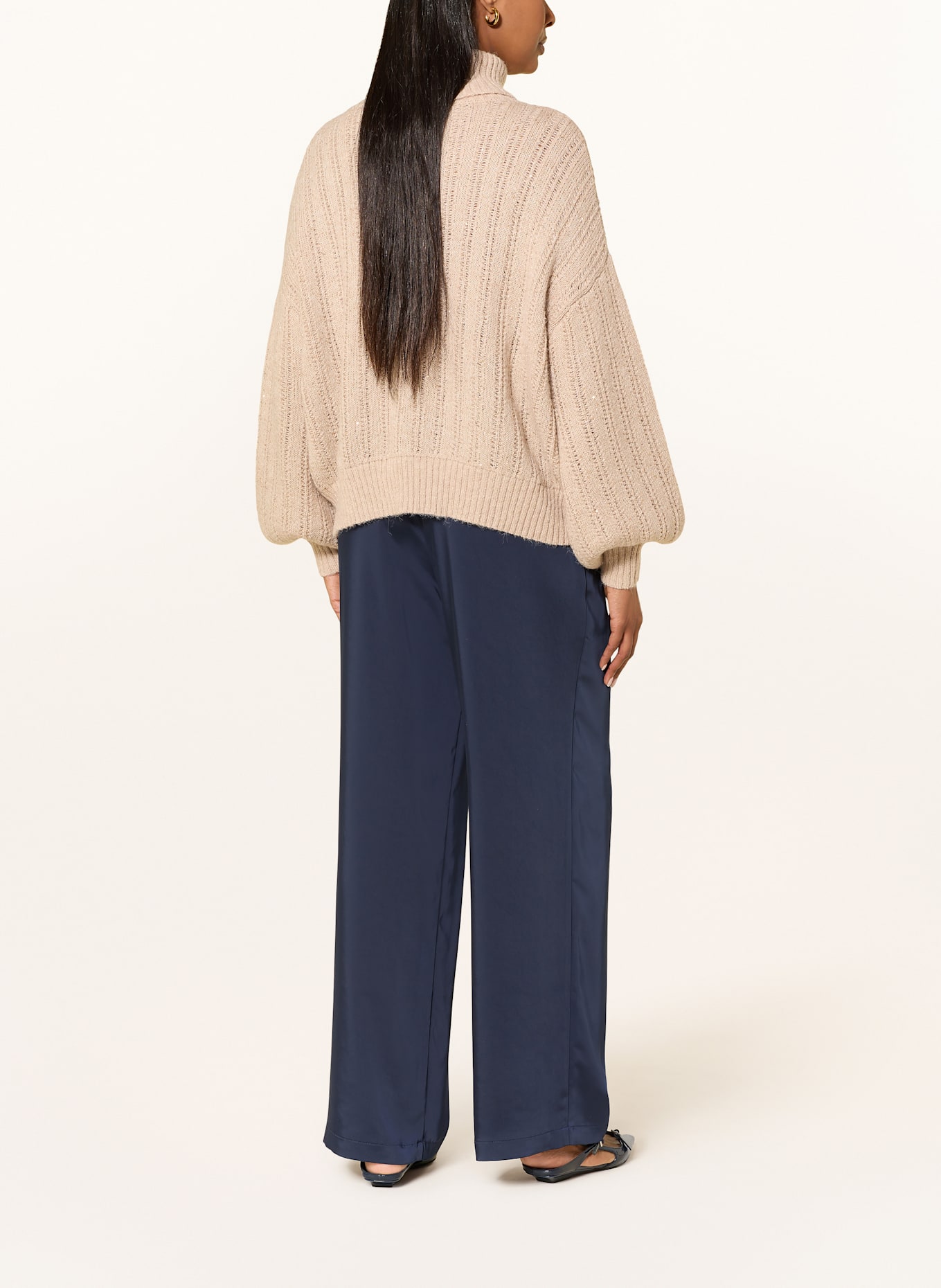 MARC AUREL Rollkragenpullover mit Pailletten: BEIGE