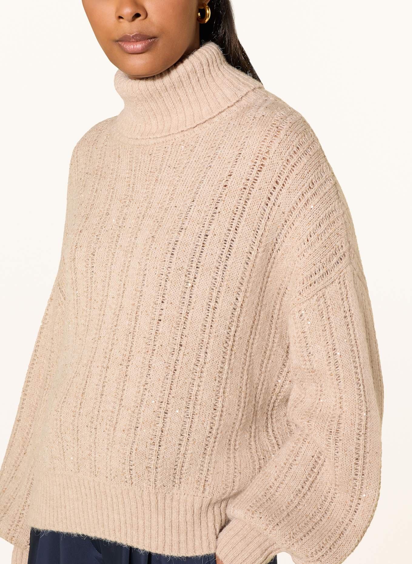 MARC AUREL Rollkragenpullover mit Pailletten: BEIGE