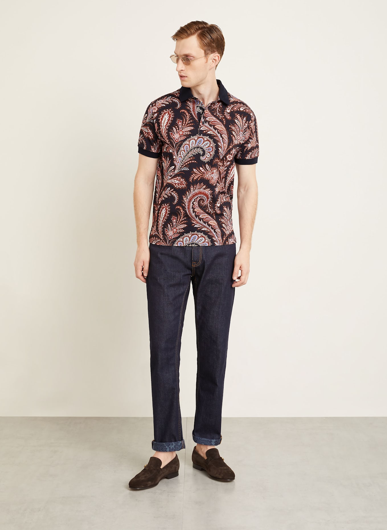 ETRO Piqué-Poloshirt Regular Fit: SCHWARZ / DUNKELROT / HELLBLAU
