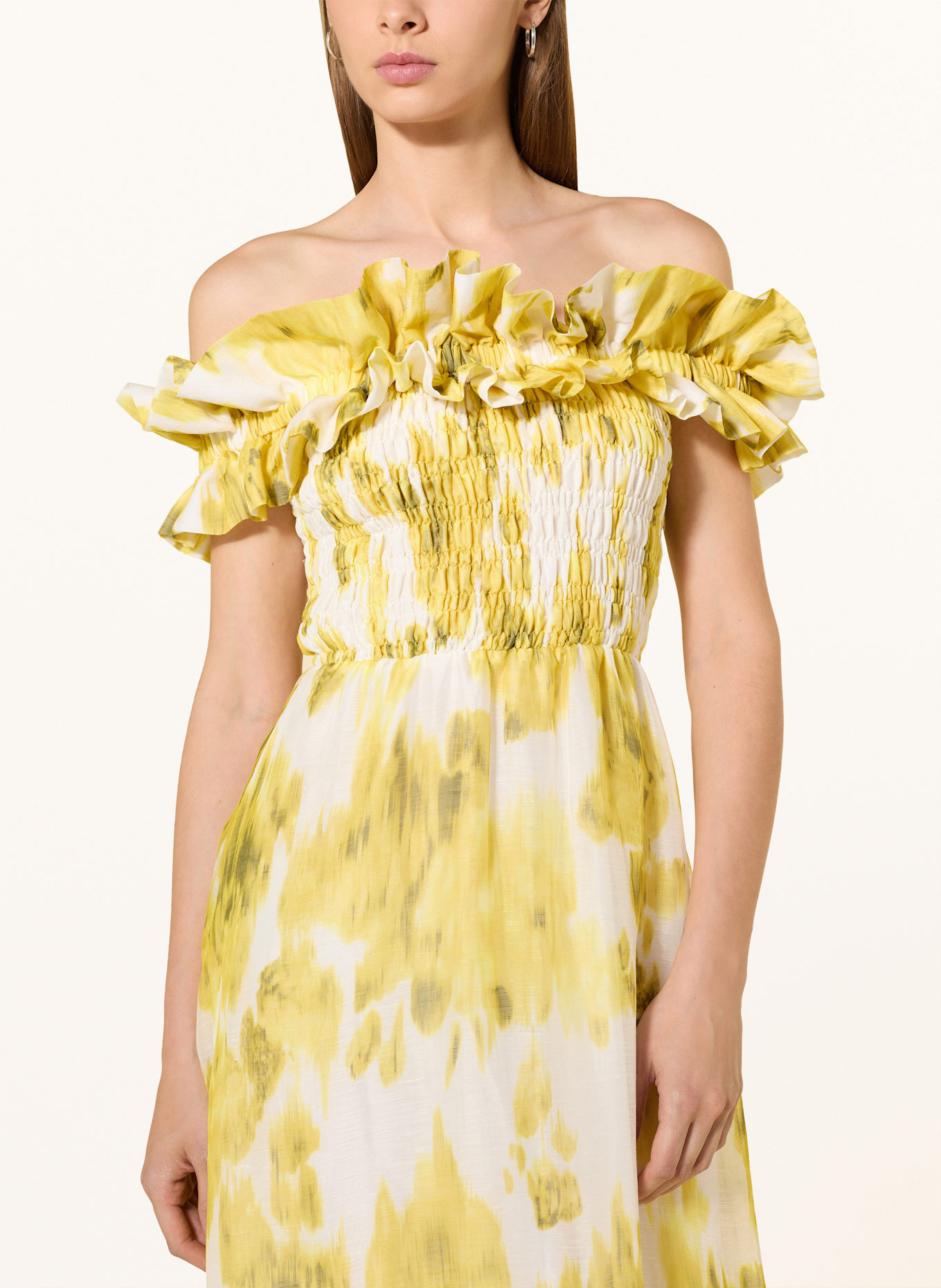 MARYAN MEHLHORN Strandkleid SOFT FOCUS FLORALS mit Leinen und Seide: WEISS / GELB