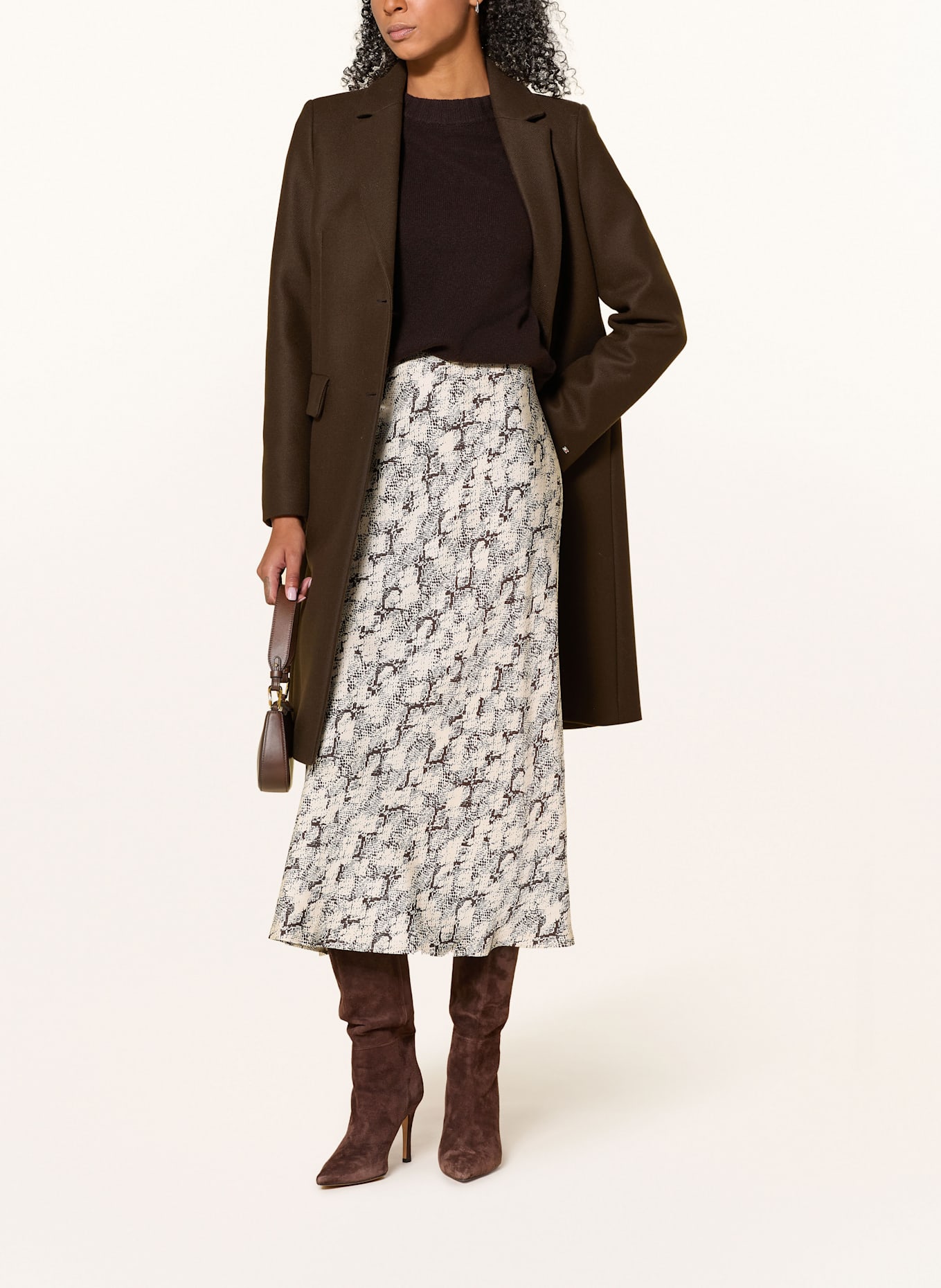 comma Spódnica satynowa: KREMOWY / CIEMNOBRĄZOWY