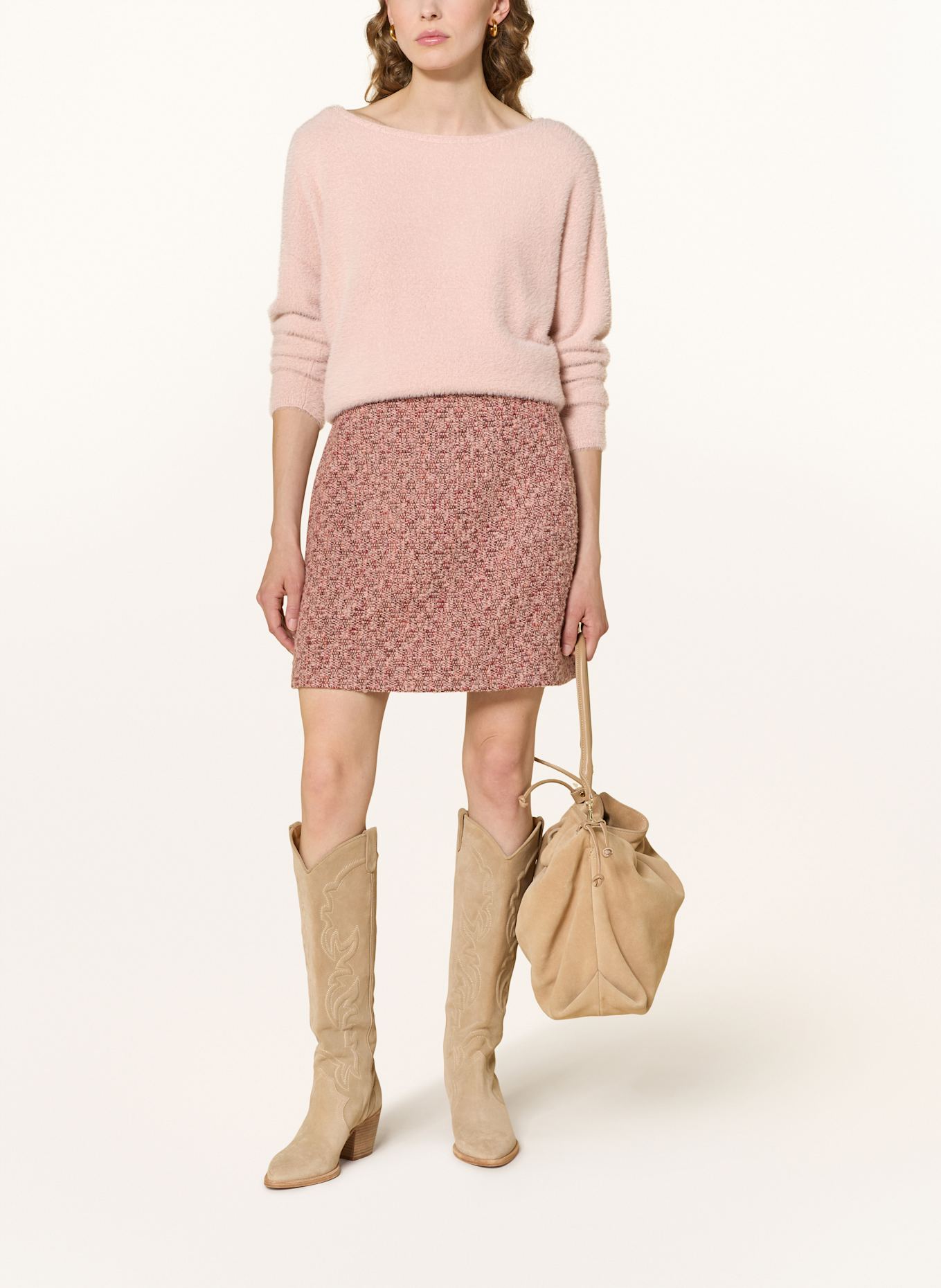 s.Oliver BLACK LABEL Bouclé-Rock mit Glitzergarn: DUNKELROT / DUNKELBRAUN