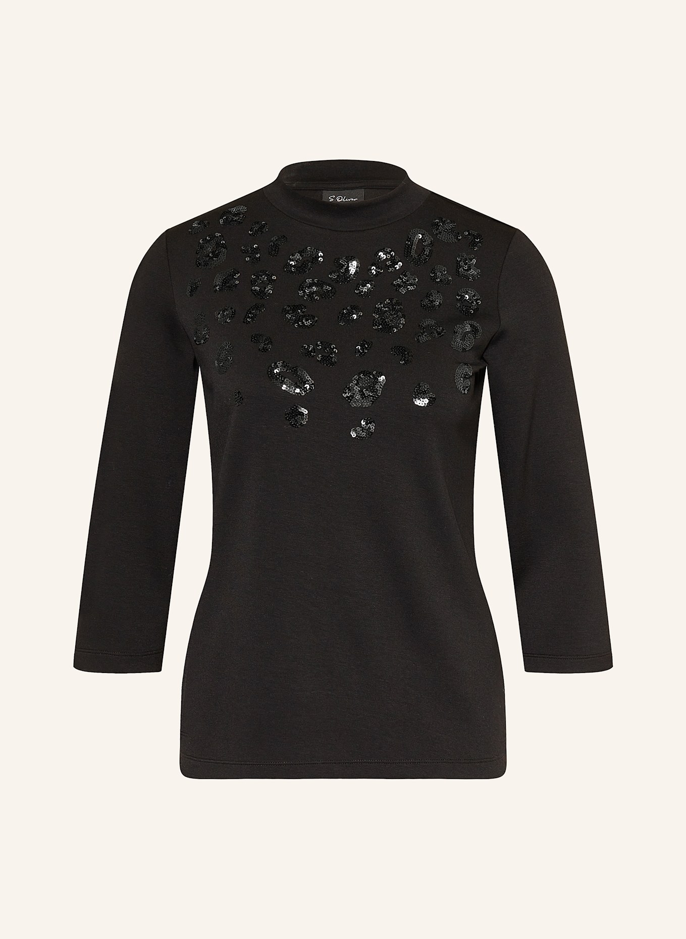 s.Oliver BLACK LABEL Shirt mit 3/4-Arm und Pailletten: SCHWARZ