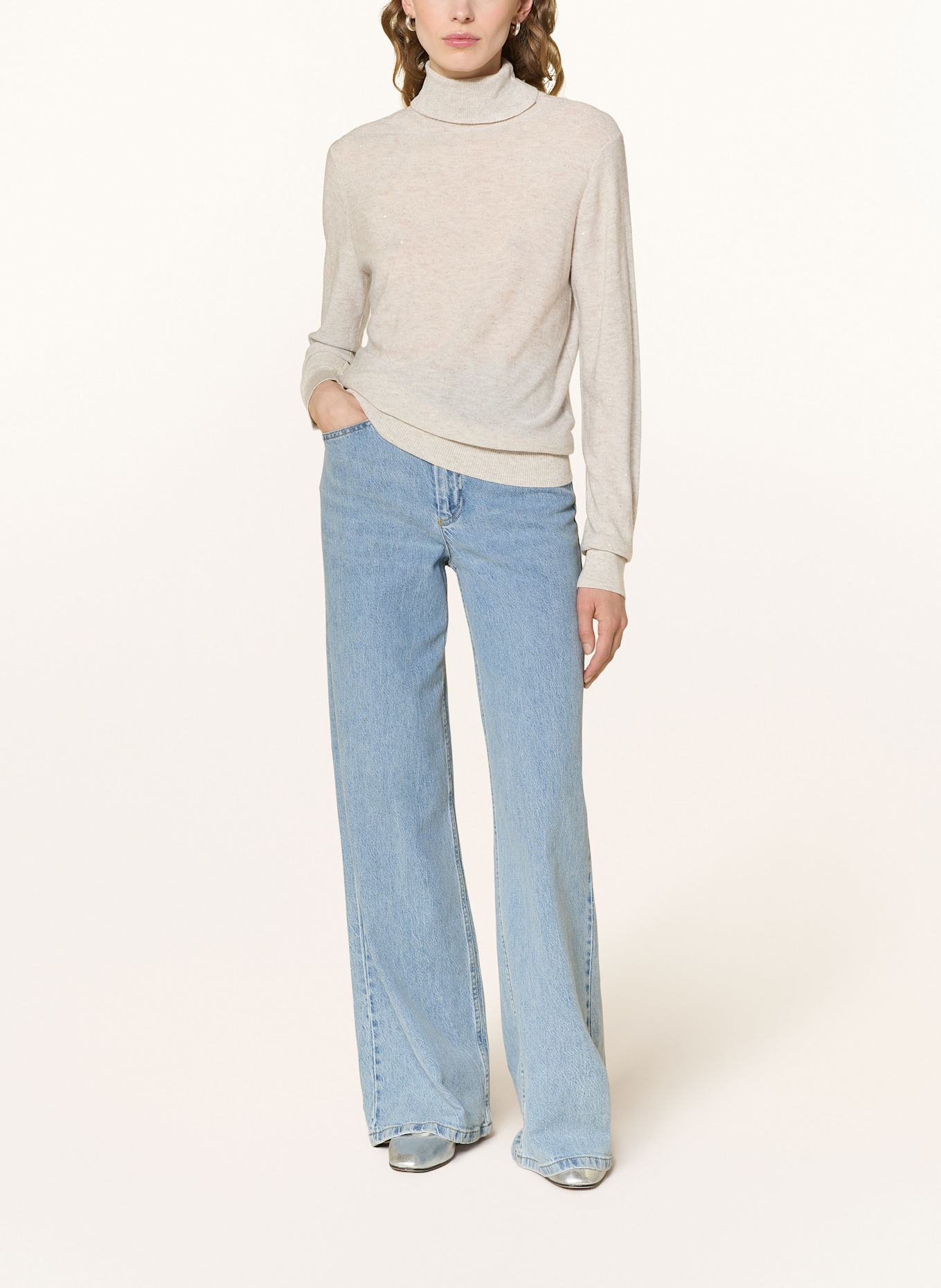 s.Oliver BLACK LABEL Rollkragenpullover mit Glitzergarn und Pailletten: CREME