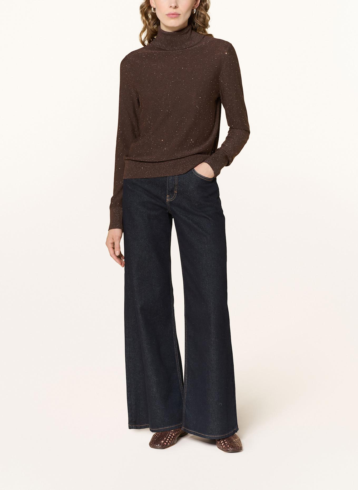 s.Oliver BLACK LABEL Rollkragenpullover mit Glitzergarn und Pailletten: DUNKELBRAUN