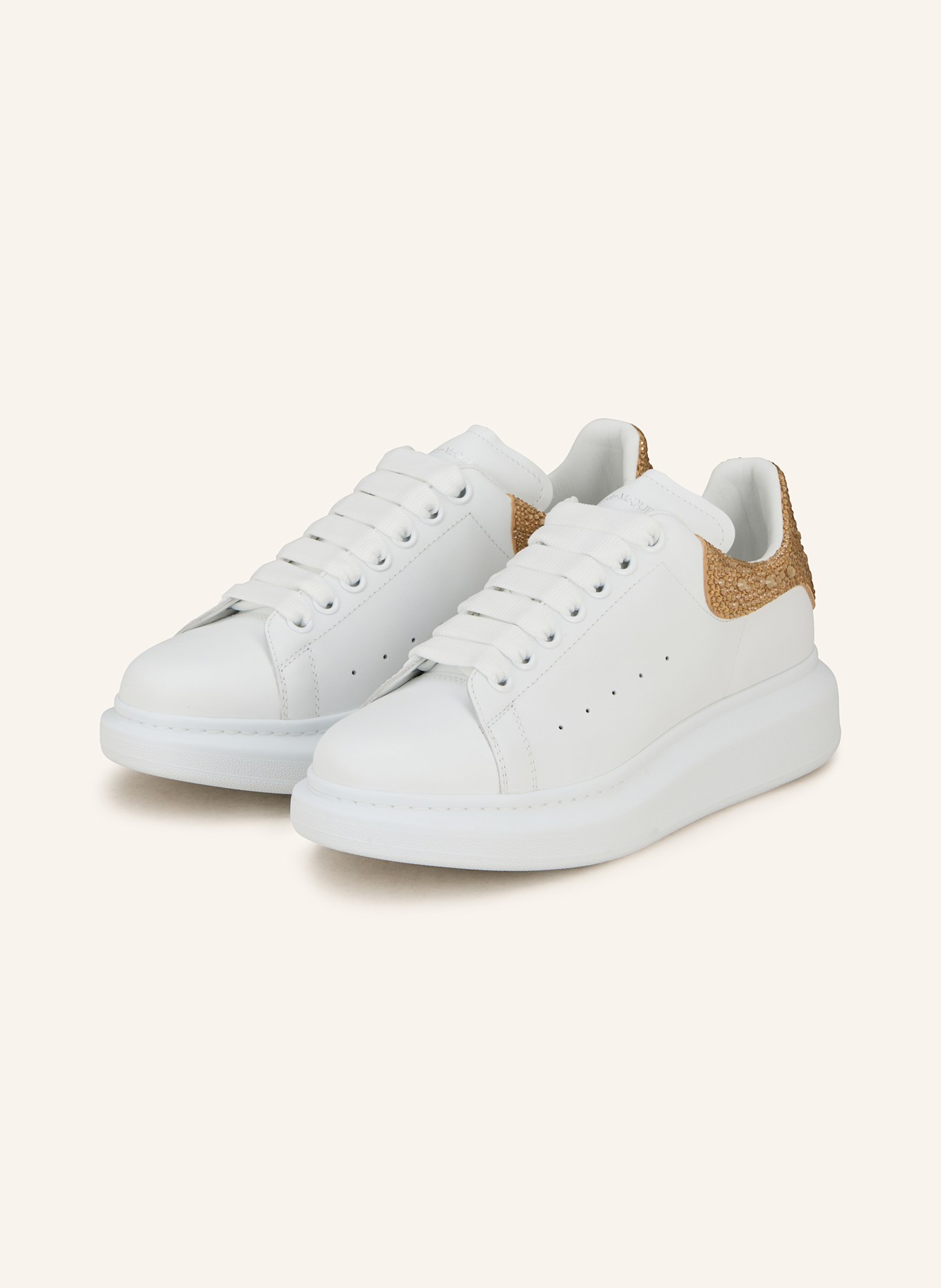 McQUEEN Sneaker mit Schmucksteinen: WEISS/ CAMEL