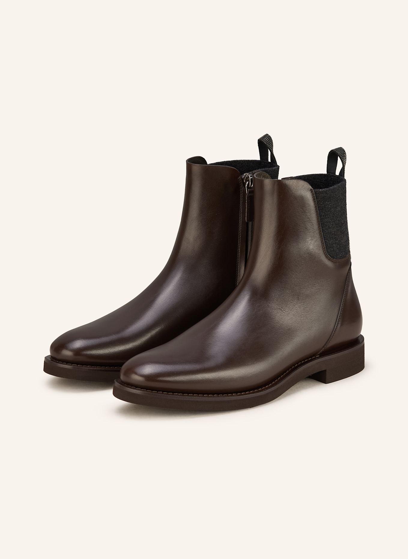 BRUNELLO CUCINELLI Chelsea-Boots mit Schmucksteinen: DUNKELBRAUN