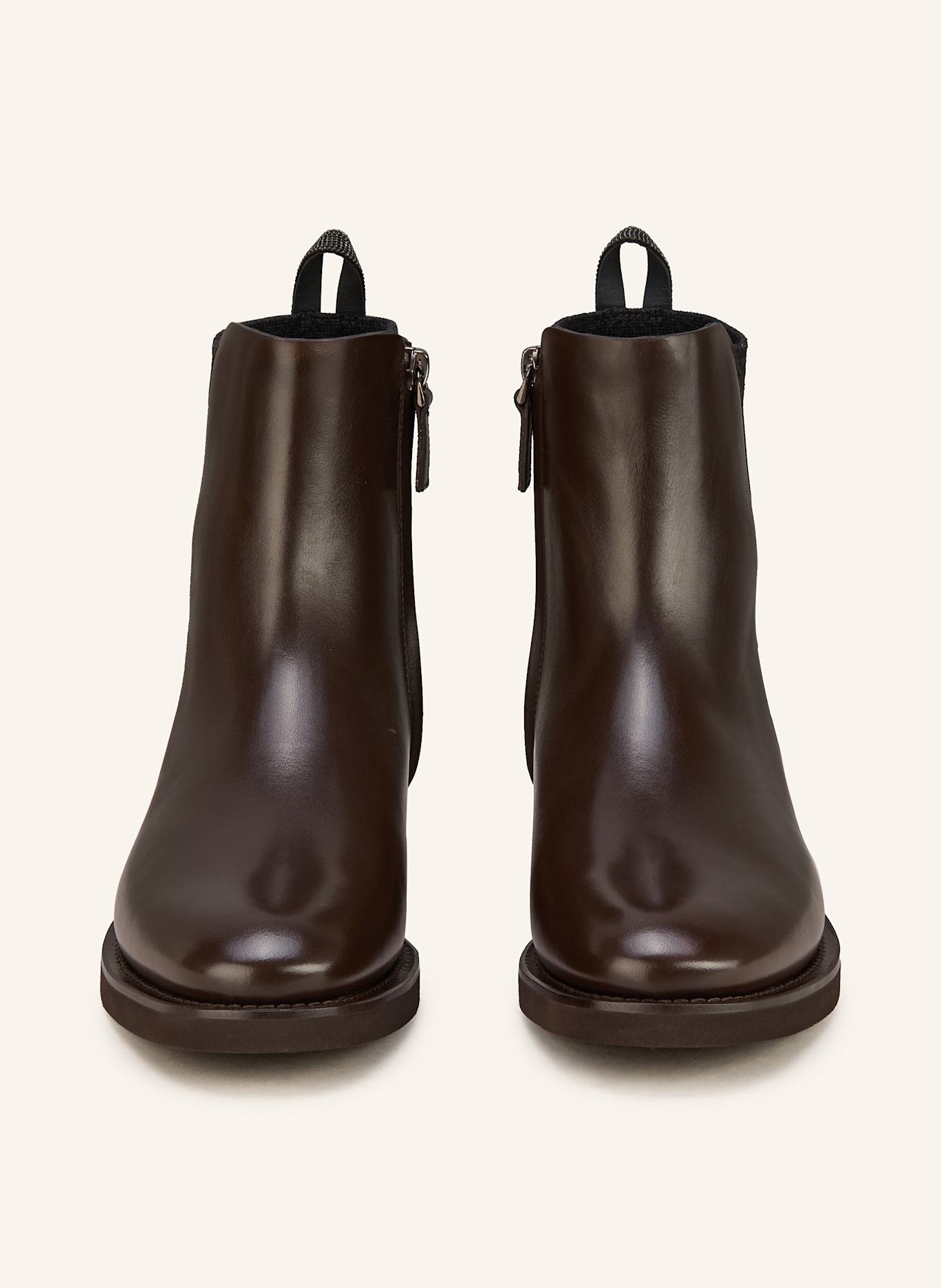 BRUNELLO CUCINELLI Chelsea-Boots mit Schmucksteinen: DUNKELBRAUN