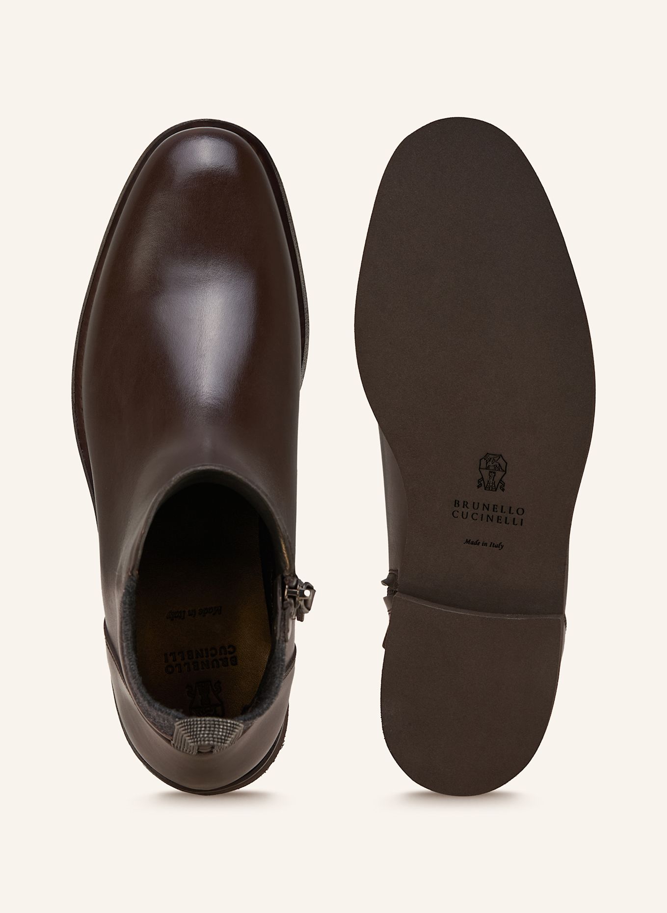 BRUNELLO CUCINELLI Chelsea-Boots mit Schmucksteinen: DUNKELBRAUN