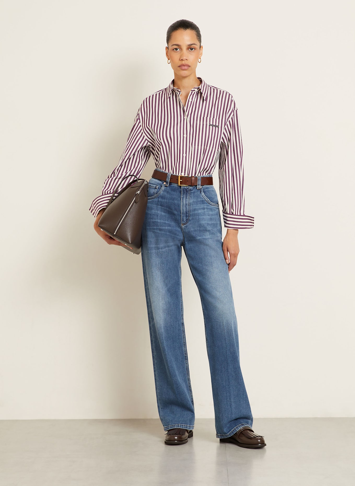 BRUNELLO CUCINELLI Hemdbluse: ECRU / FUCHSIA