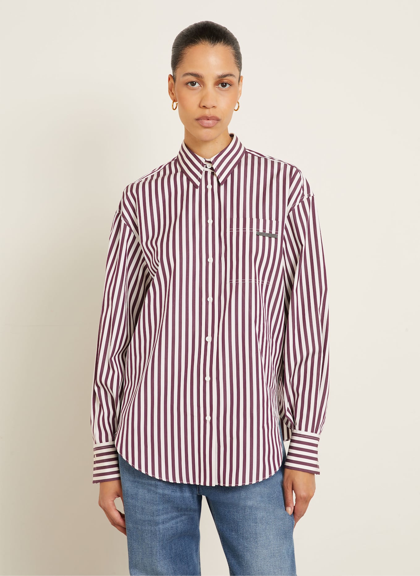 BRUNELLO CUCINELLI Hemdbluse: ECRU / FUCHSIA