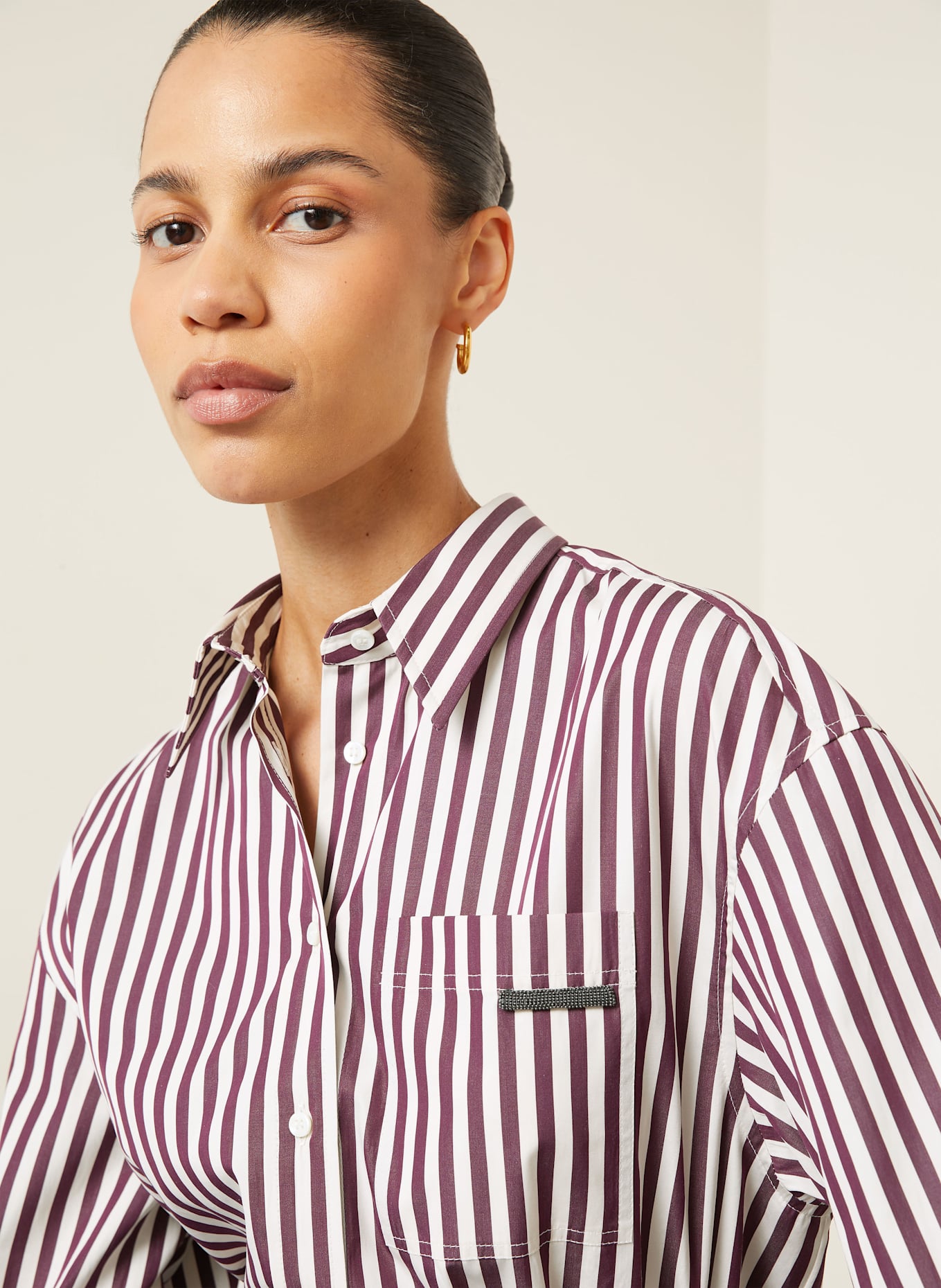 BRUNELLO CUCINELLI Hemdbluse: ECRU / FUCHSIA