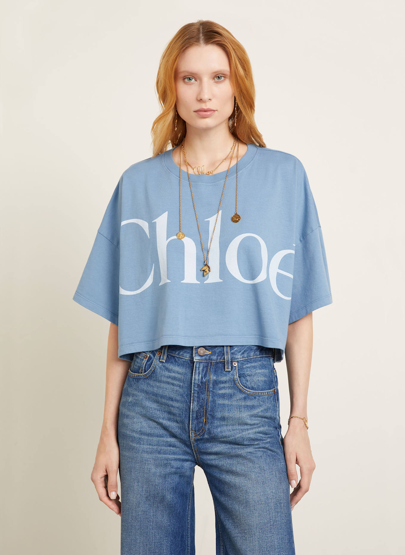 Chloé Cropped-Shirt: BLAUGRAU