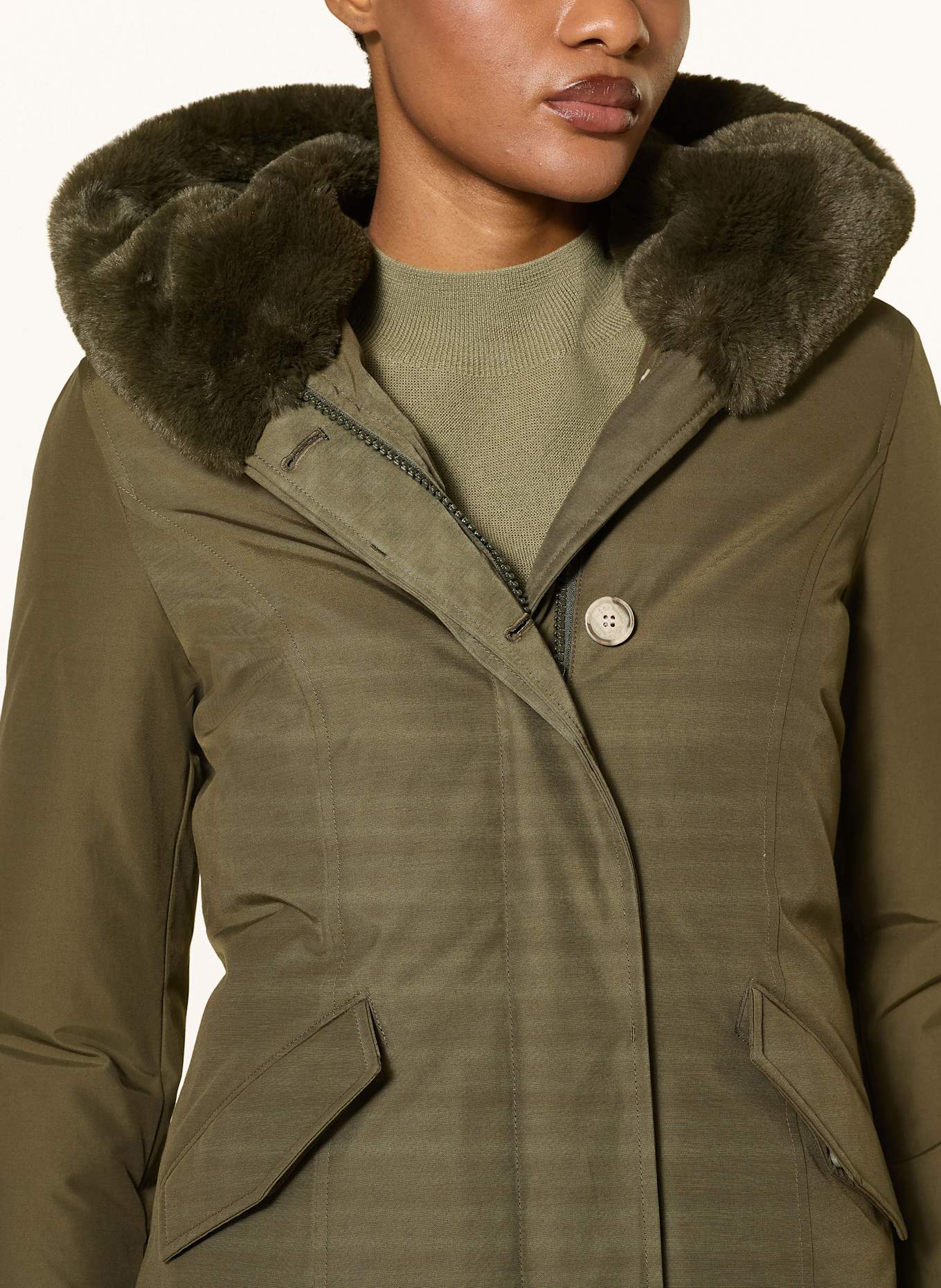 WOOLRICH Daunenjacke BEAKER mit Kunstpelz: KHAKI