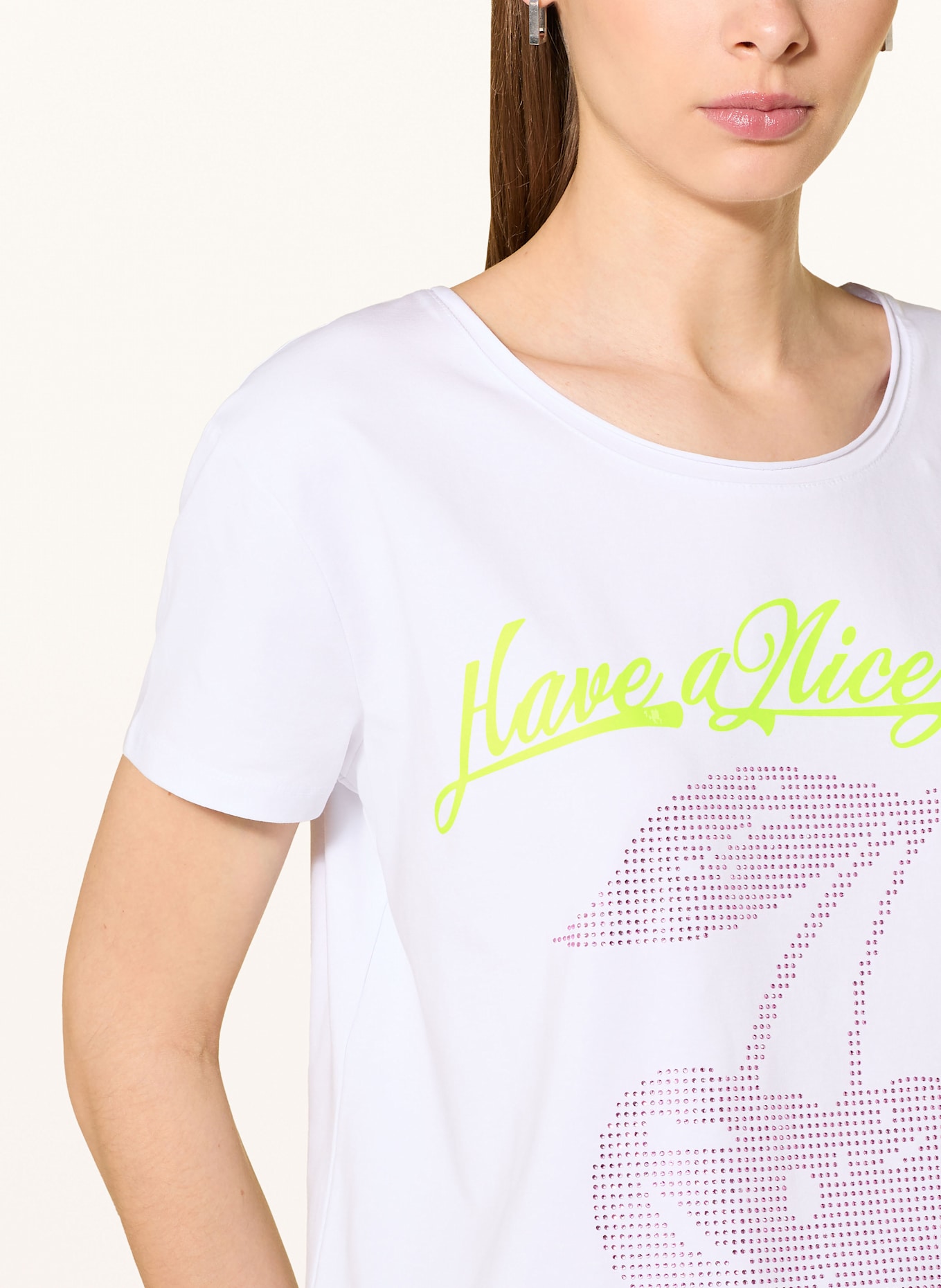 miss goodlife T-Shirt HAVE A NICE DAY mit Schmucksteinen: WEISS