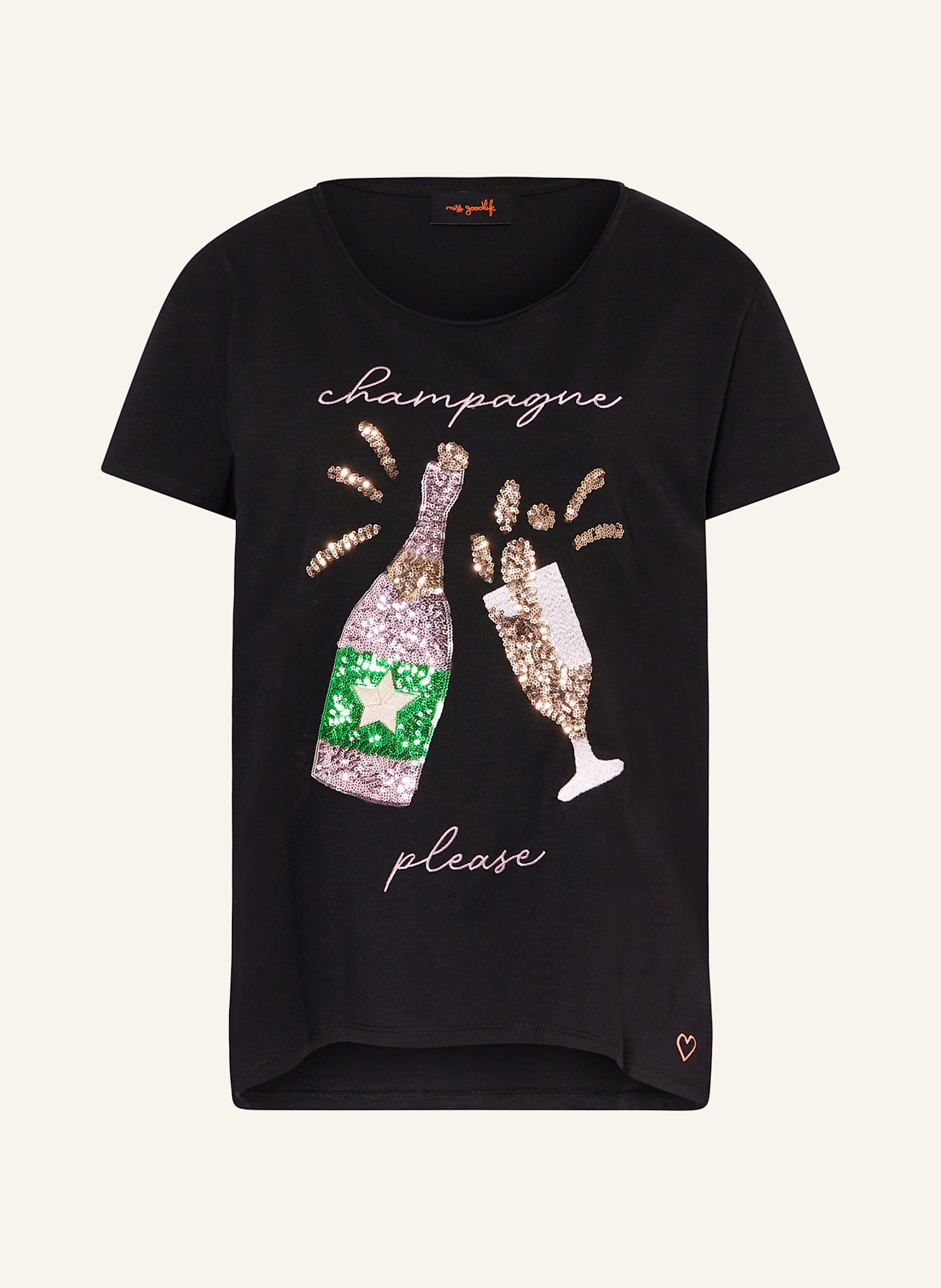 miss goodlife T-Shirt mit Pailletten: SCHWARZ / ROSA / GRÜN