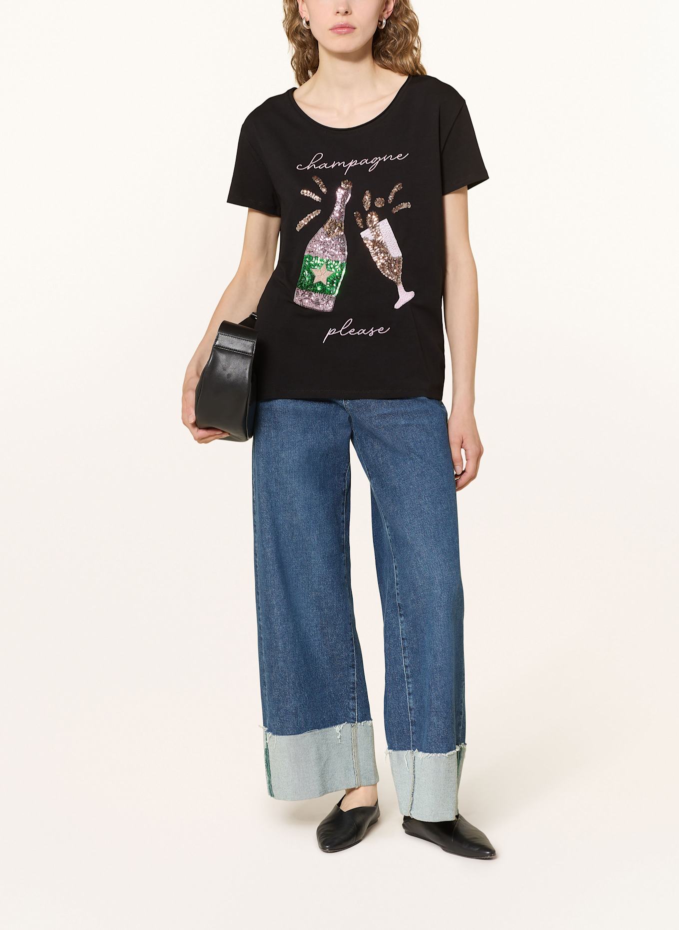 miss goodlife T-Shirt mit Pailletten: SCHWARZ / ROSA / GRÜN