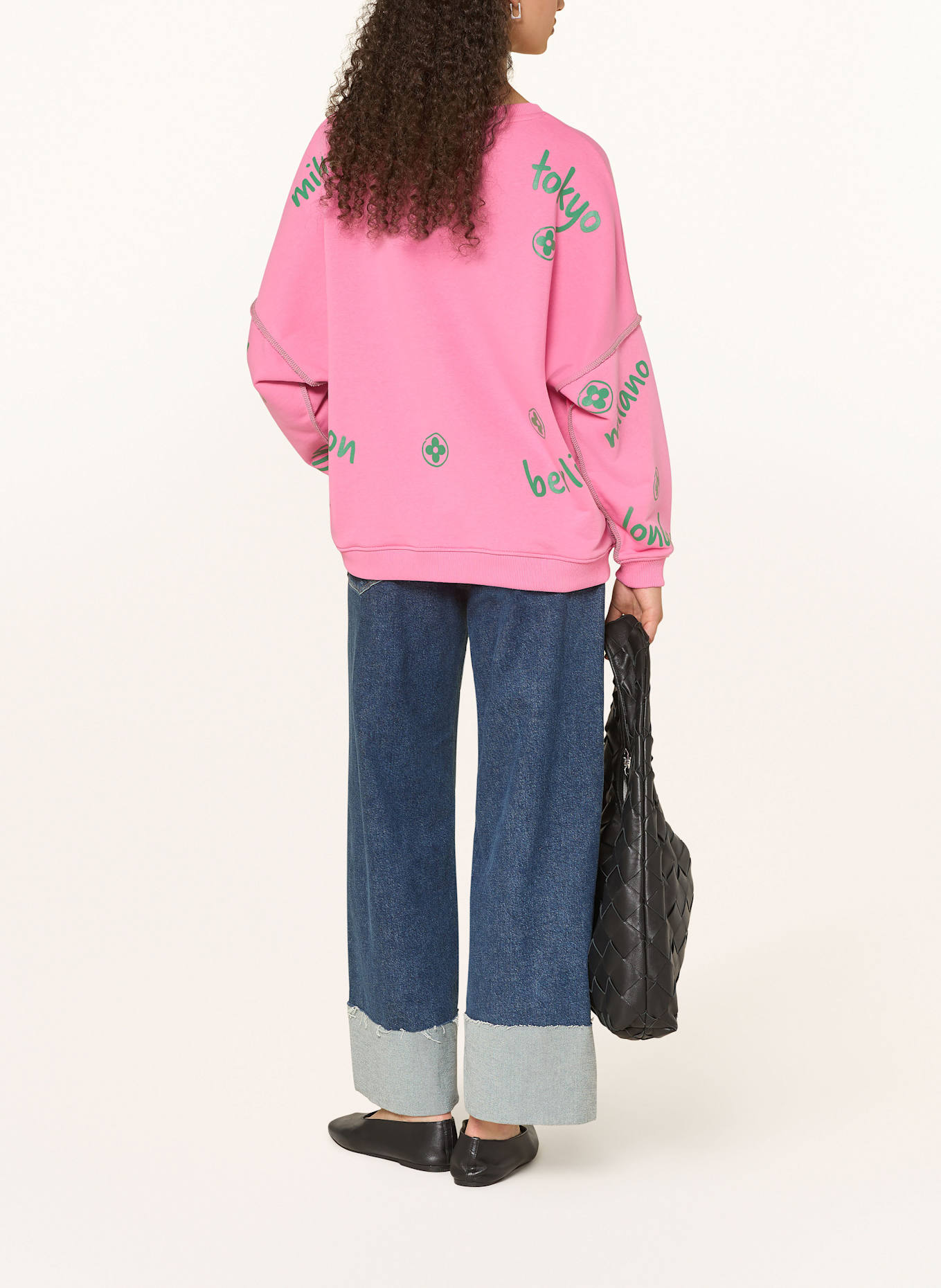 miss goodlife Sweatshirt mit Schmucksteinen: ROSA / DUNKELGRÜN