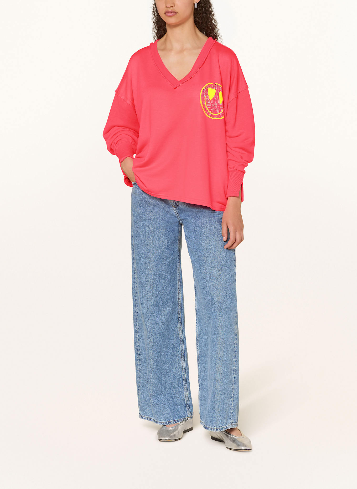 miss goodlife Sweatshirt mit Schmucksteinen: NEONPINK / NEONGELB / HELLGRAU
