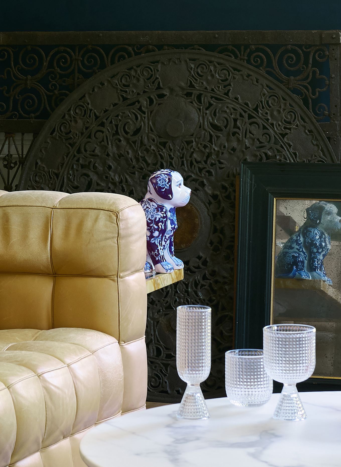 POLSPOTTEN Sparschwein PUPPY: BLAU / WEISS / GOLD