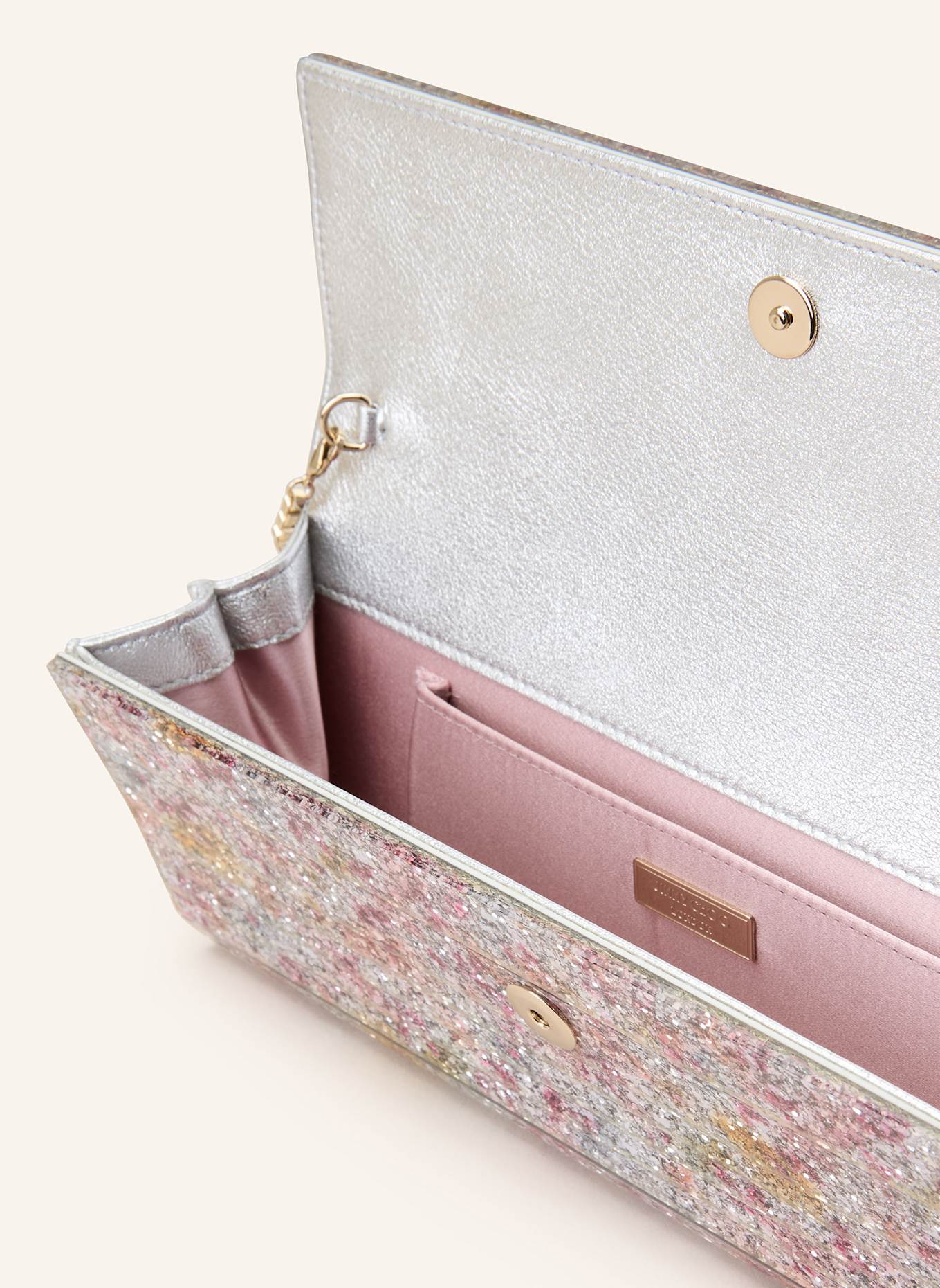 JIMMY CHOO Clutch SWEETIE: SILBER/ ROSA/ HELLGELB