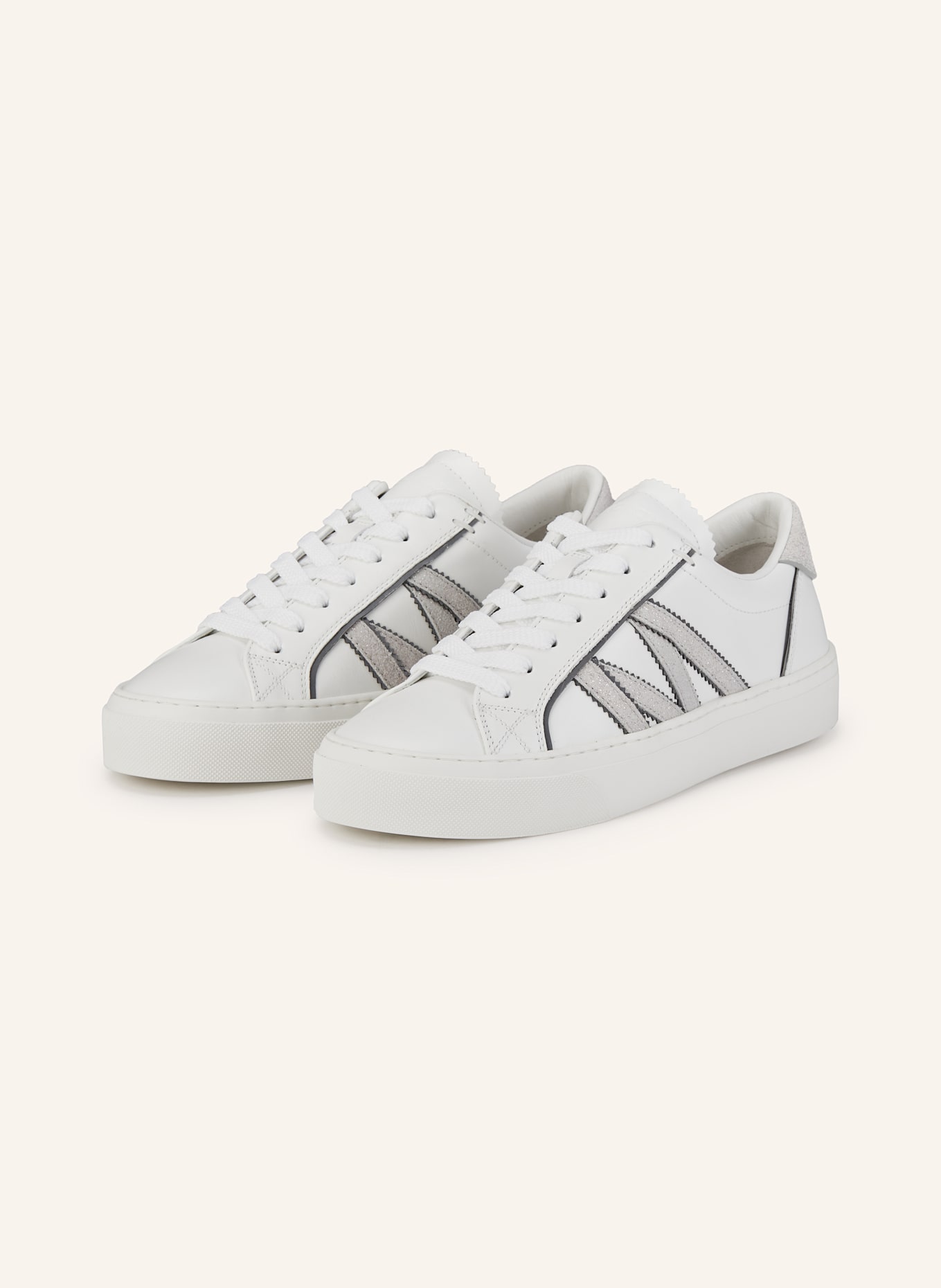 MONCLER Sneaker MONACO2: WEISS / SILBER