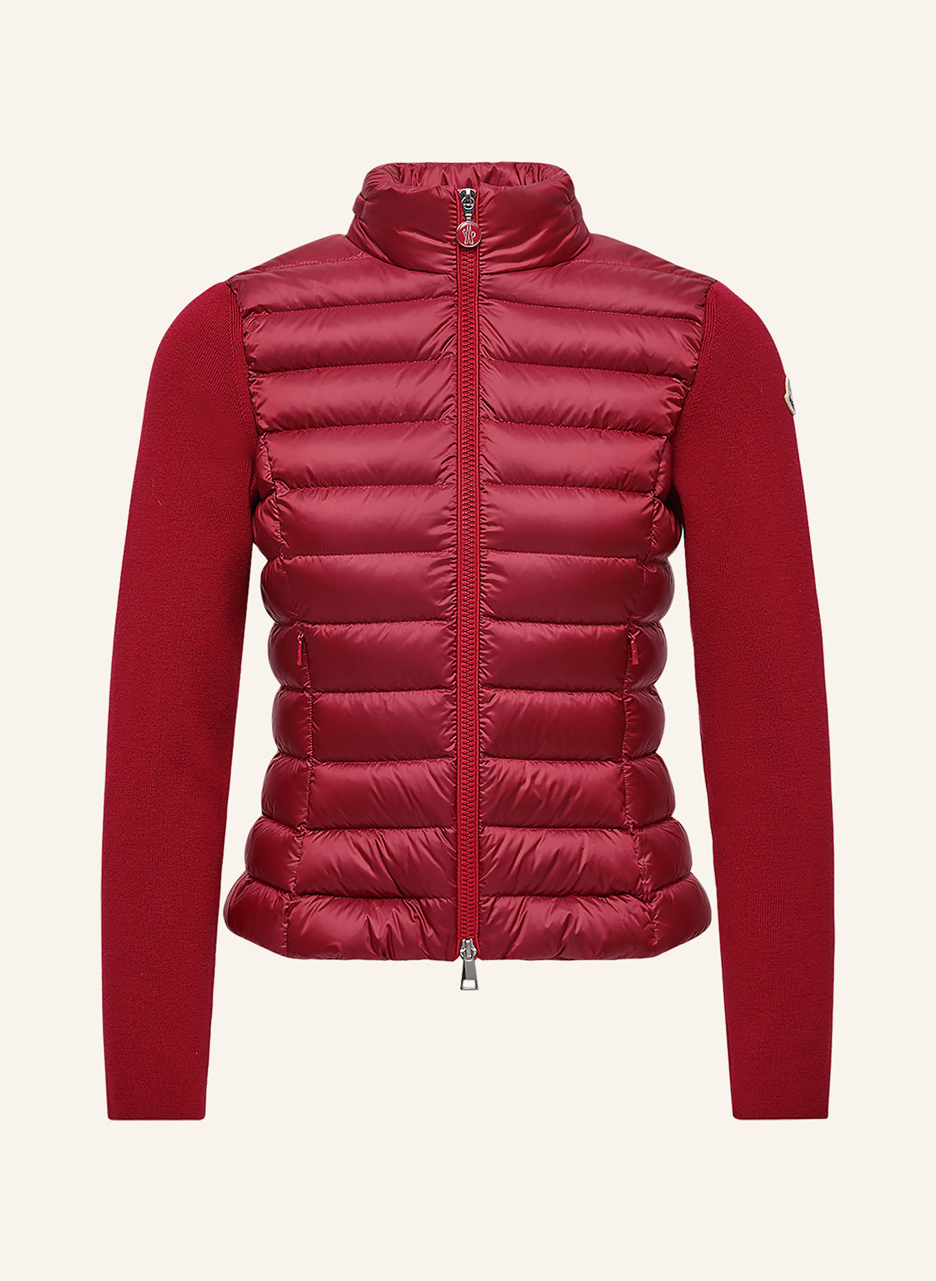 MONCLER Daunenjacke TRICOT im Materialmix: DUNKELROT