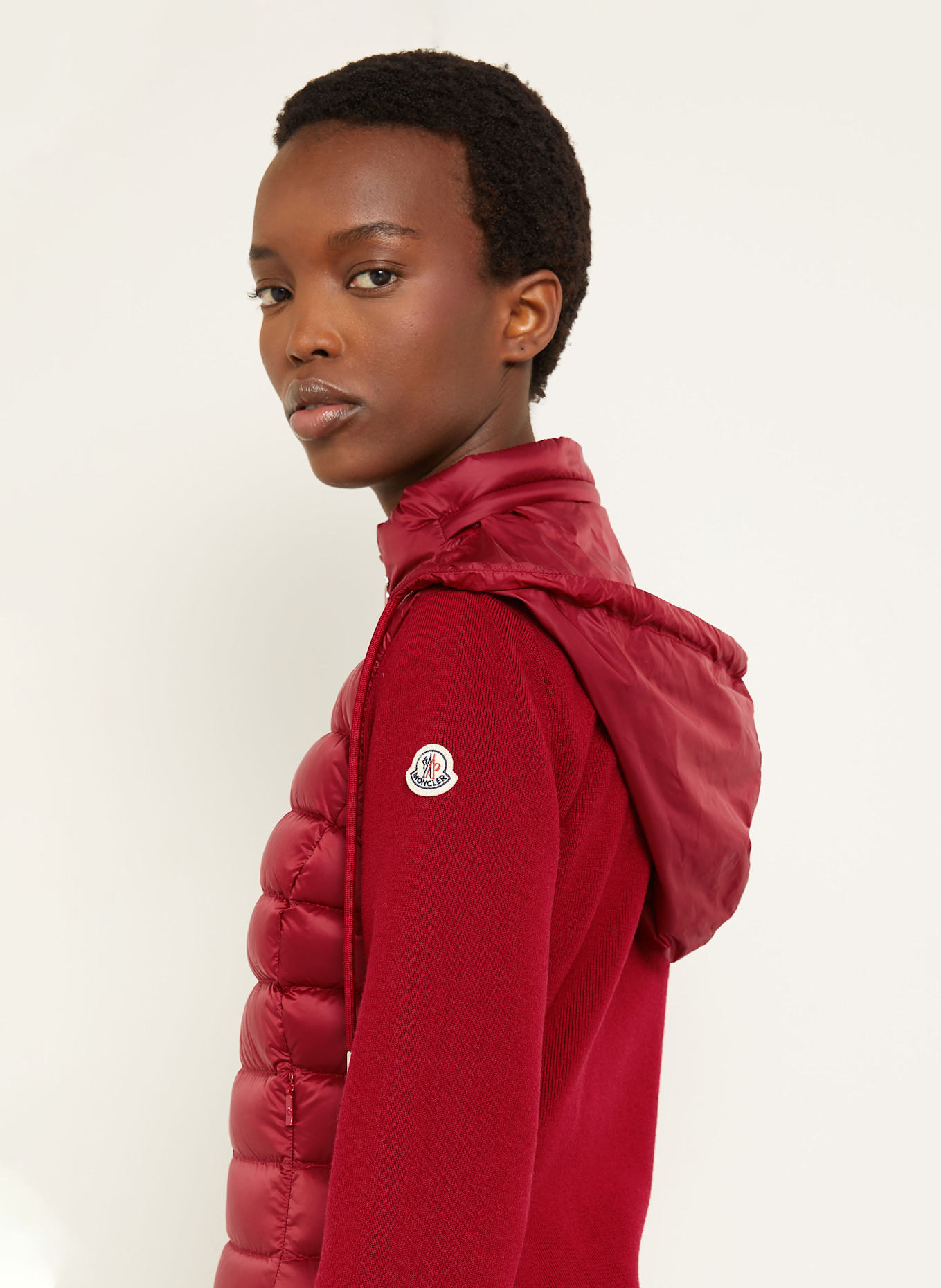 MONCLER Daunenjacke TRICOT im Materialmix: DUNKELROT