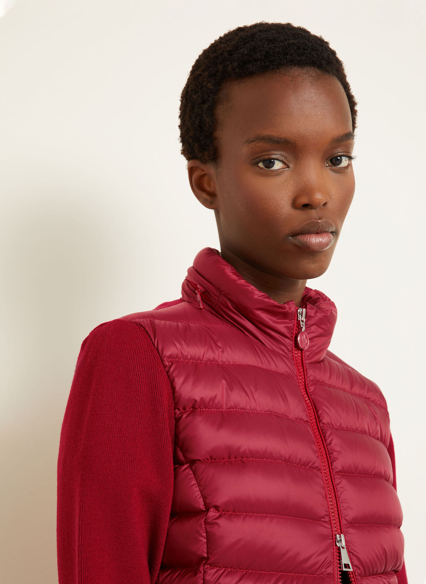 MONCLER Daunenjacke TRICOT im Materialmix: DUNKELROT