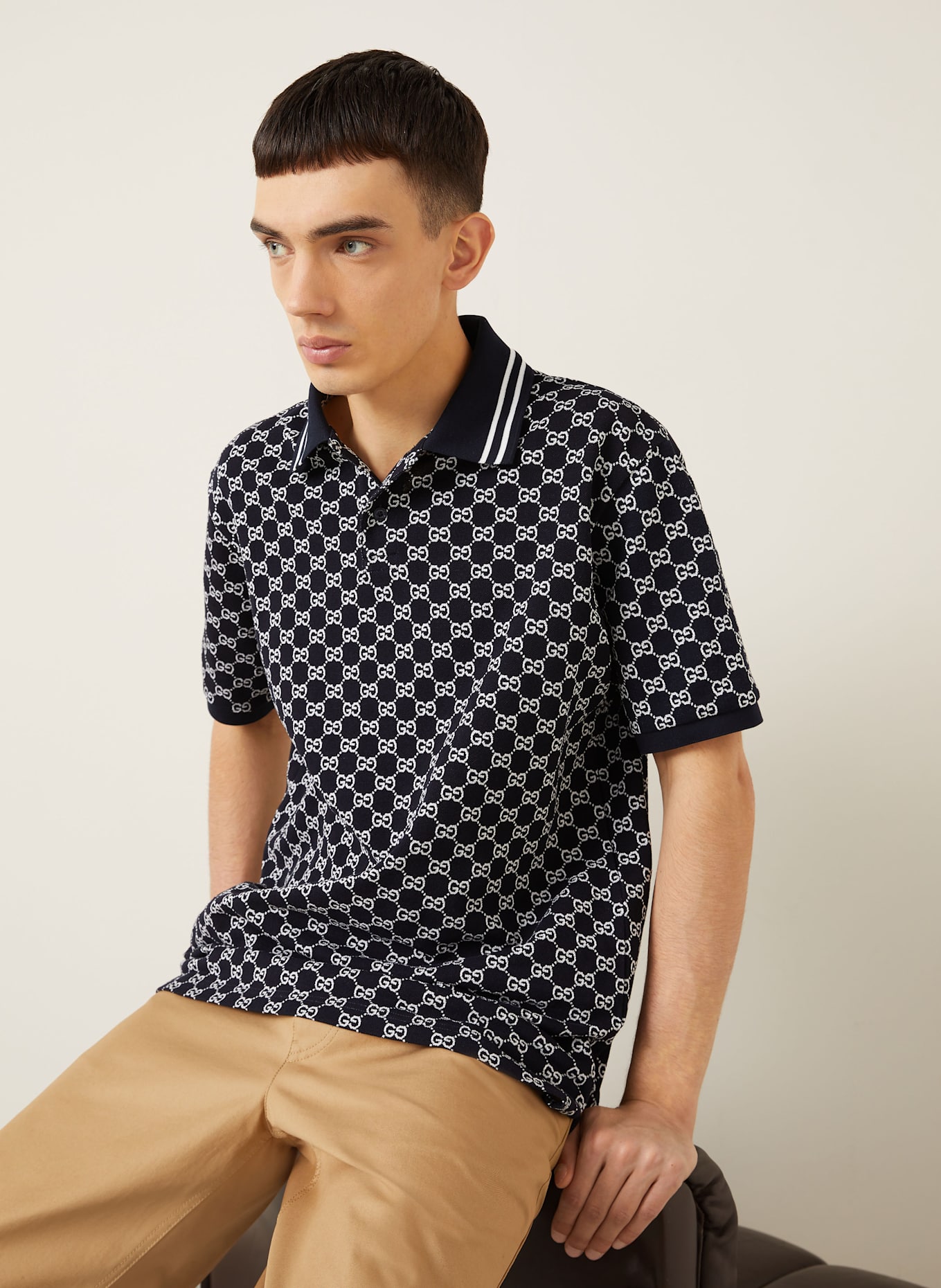 GUCCI Piqué polo shirt: 4137 NAVY/WHITE