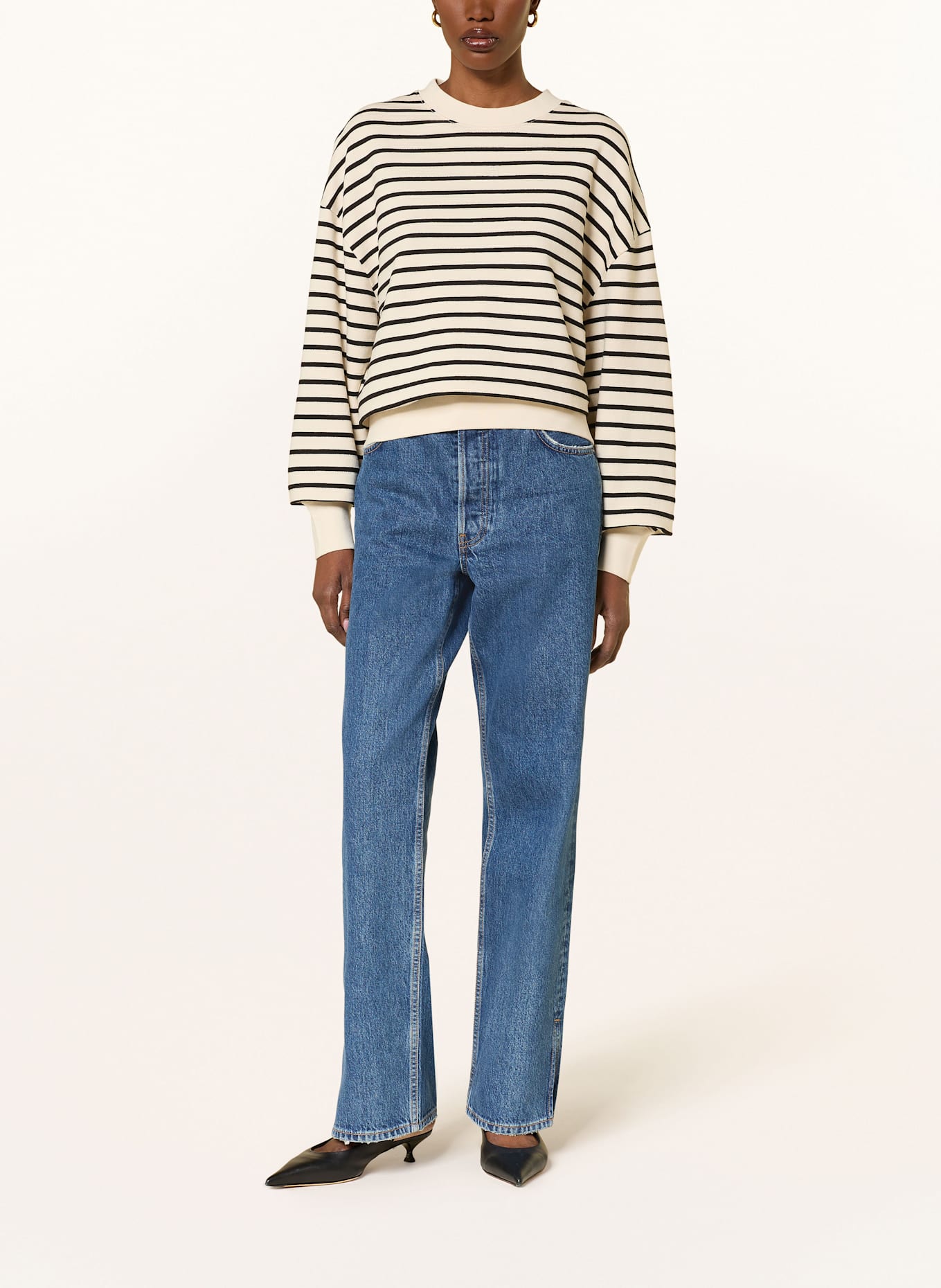 ANINE BING Sweatshirt DEAN: ECRU / SCHWARZ