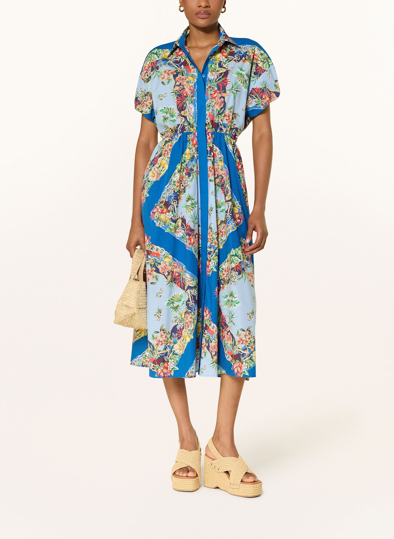 maje Hemdblusenkleid: BLAU/ HELLBLAU/ ROT