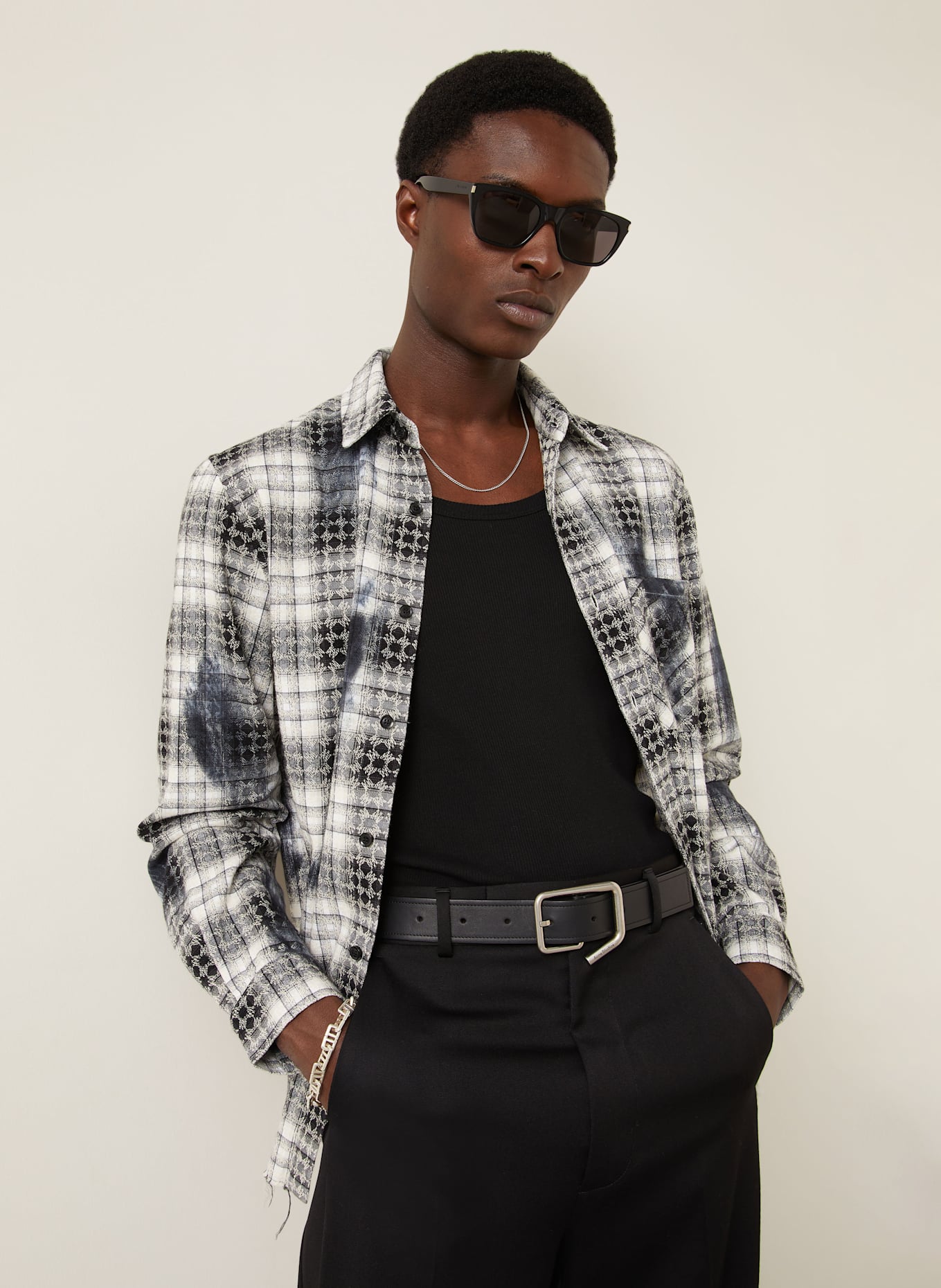 AMIRI Flannel shirt comfort fit: BLACK/ WHITE