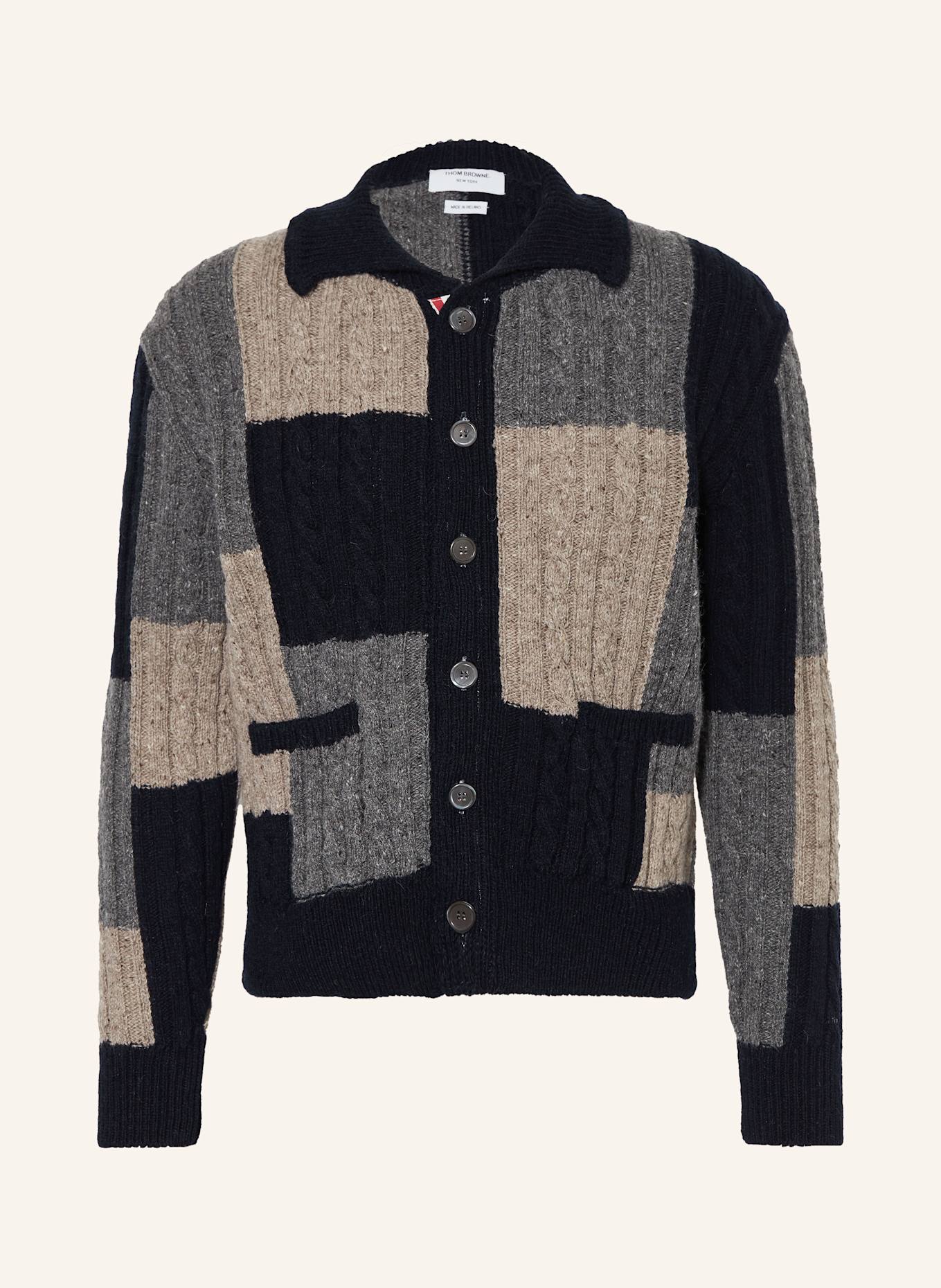 THOM BROWNE. Strickjacke mit Mohair: DUNKELBLAU / GRAU / TAUPE