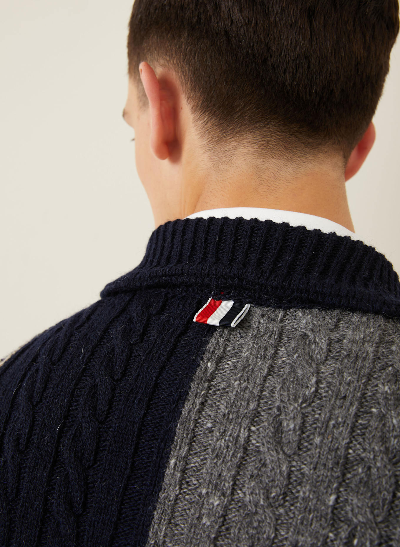 THOM BROWNE. Strickjacke mit Mohair: DUNKELBLAU / GRAU / TAUPE