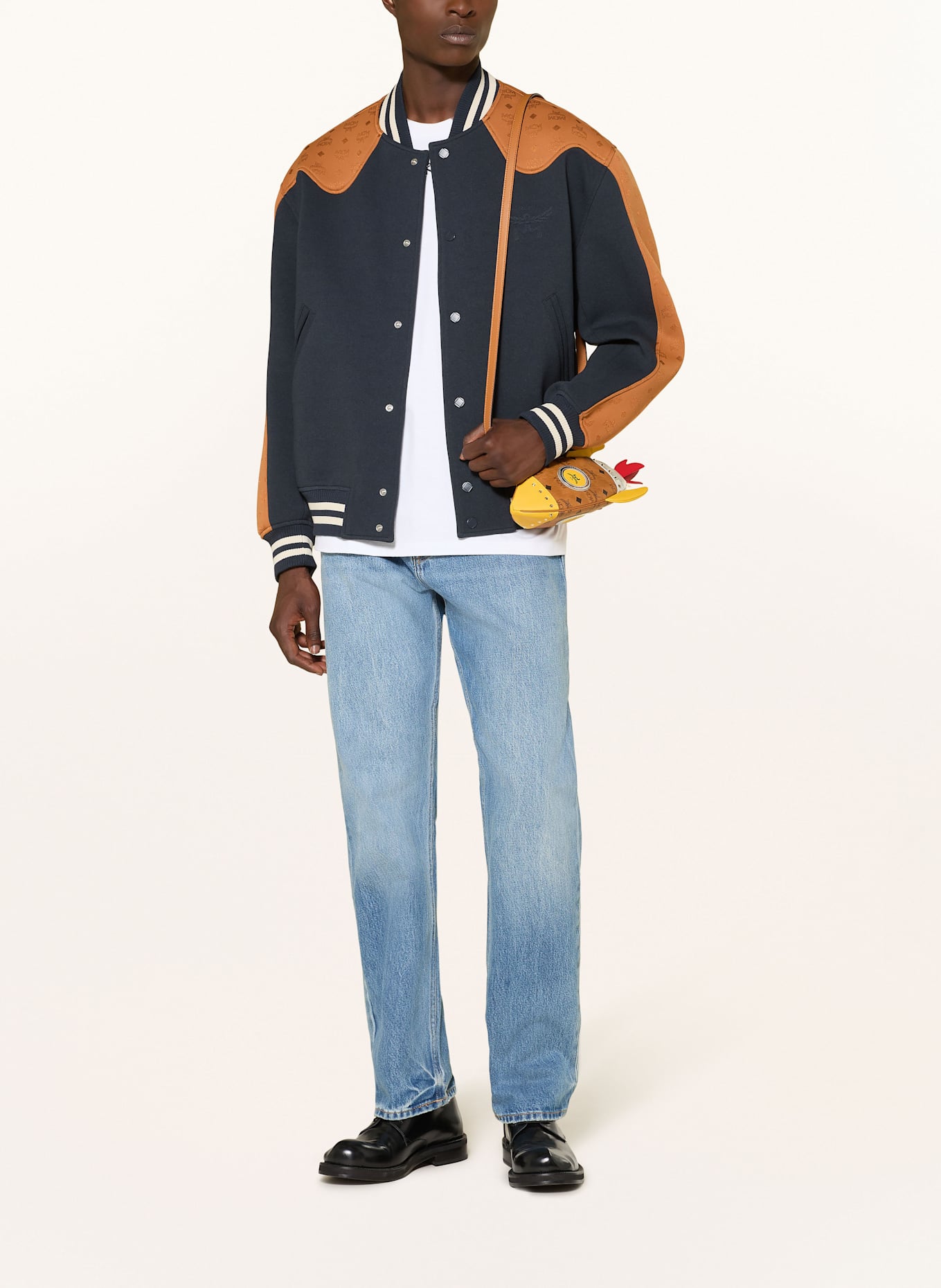 MCM College-Jacke im Materialmix: DUNKELBLAU / DUNKELORANGE / WEISS