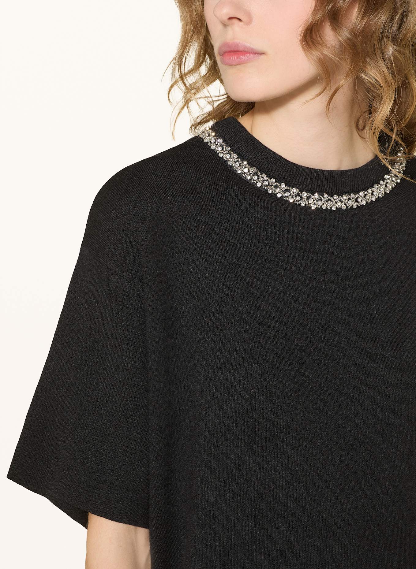 ICHI Strickshirt IHDORISE mit Schmucksteinen: SCHWARZ