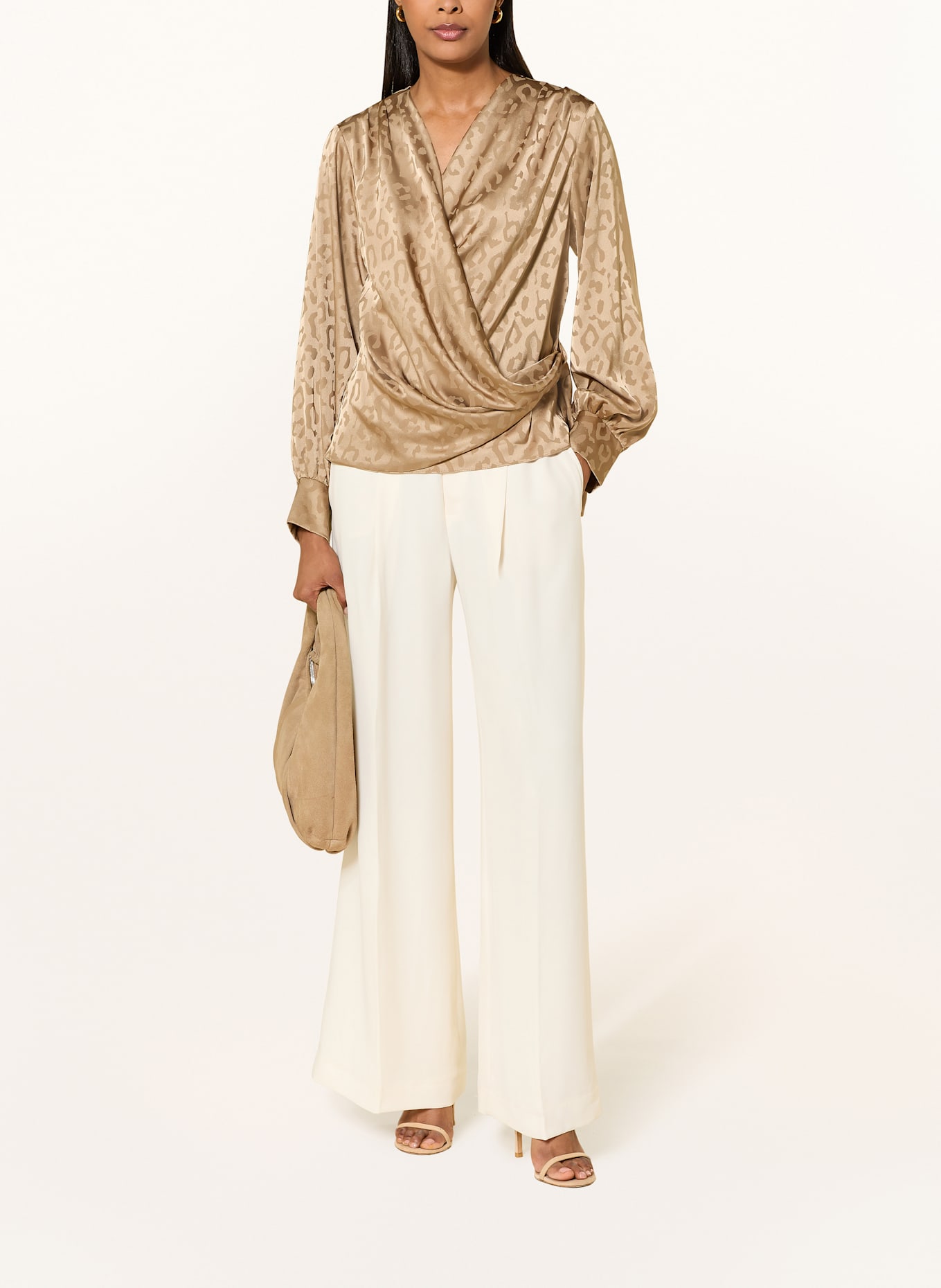 Joseph Ribkoff Blusenshirt aus Satin in Wickeloptik: CAMEL