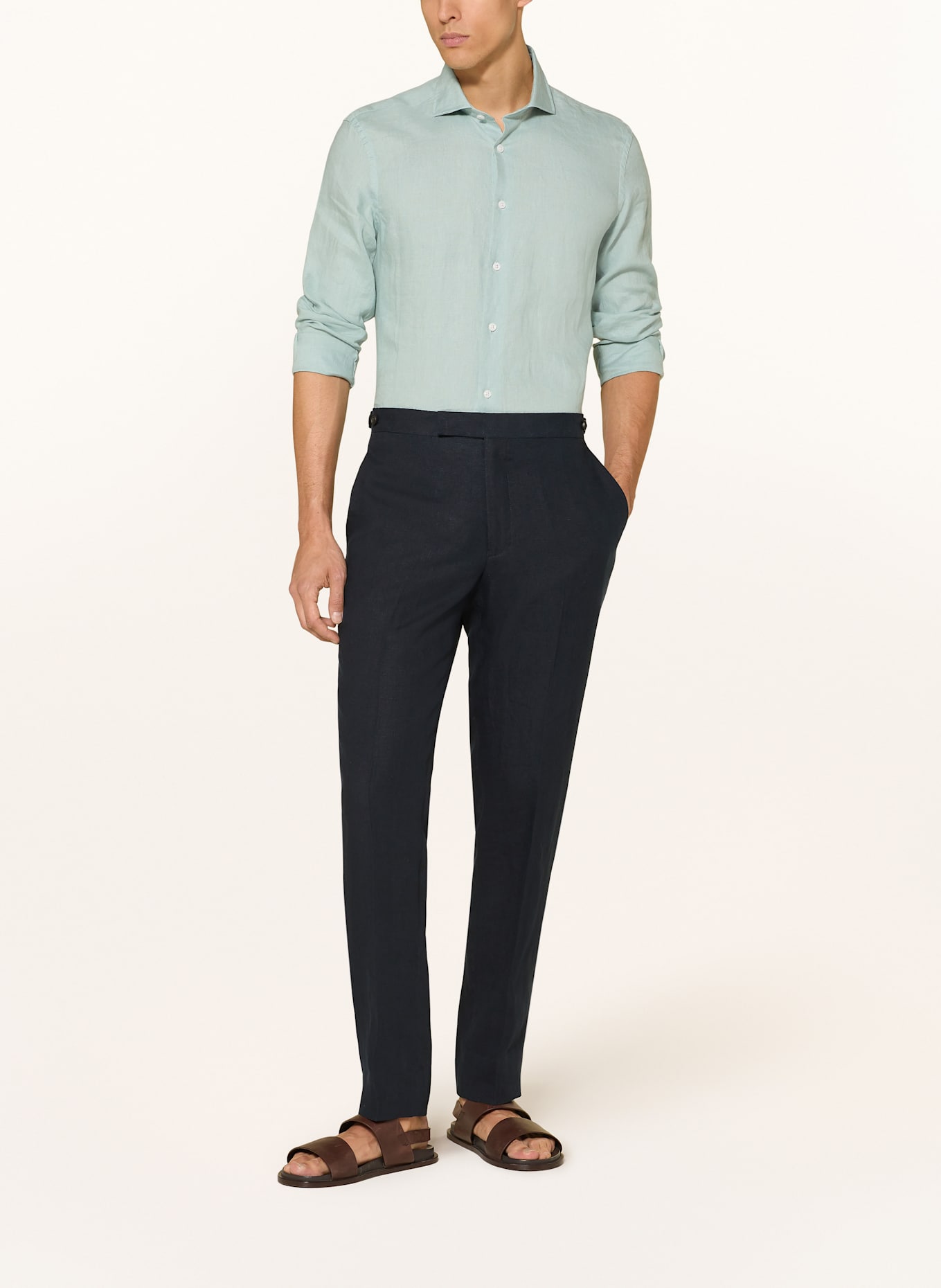 REISS Linen trousers KIN slim fit: DARK BLUE