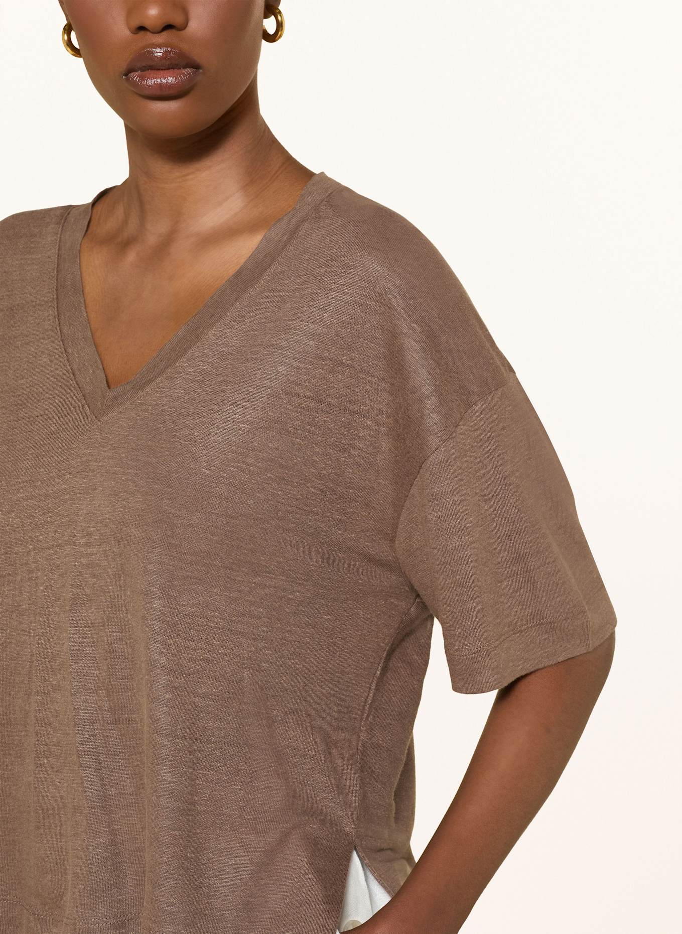 REISS T-Shirt EMBER aus Leinen: BRAUN