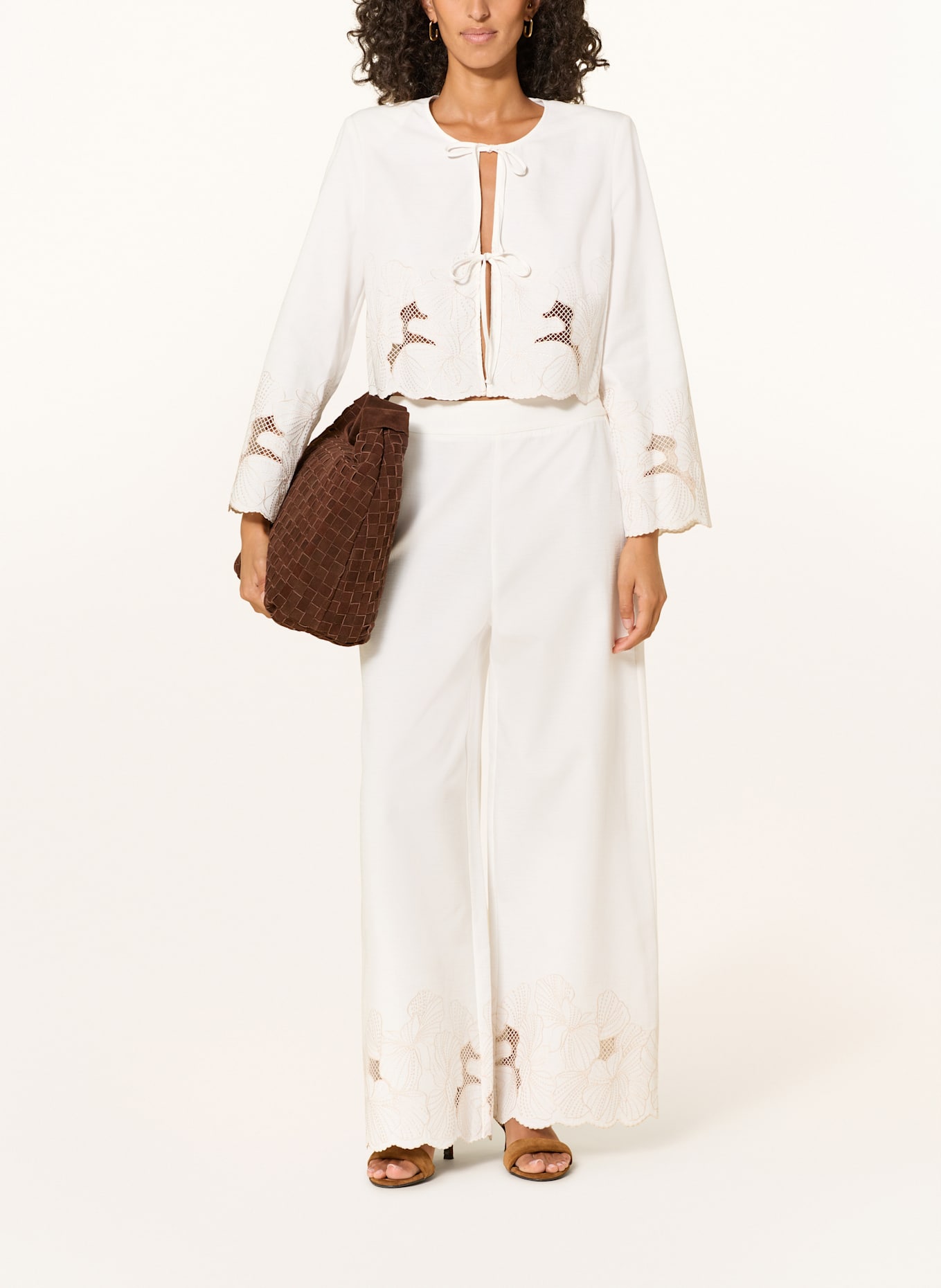 Phase Eight Marlenehose SVEA mit Stickereien: WEISS