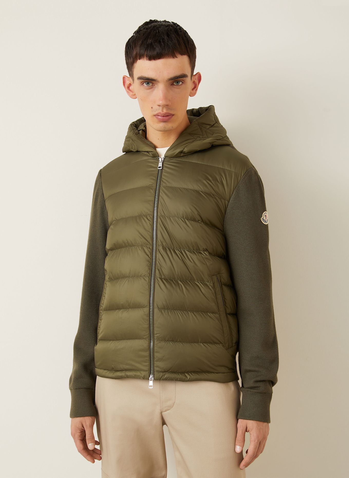 MONCLER Daunenjacke im Materialmix: OLIV