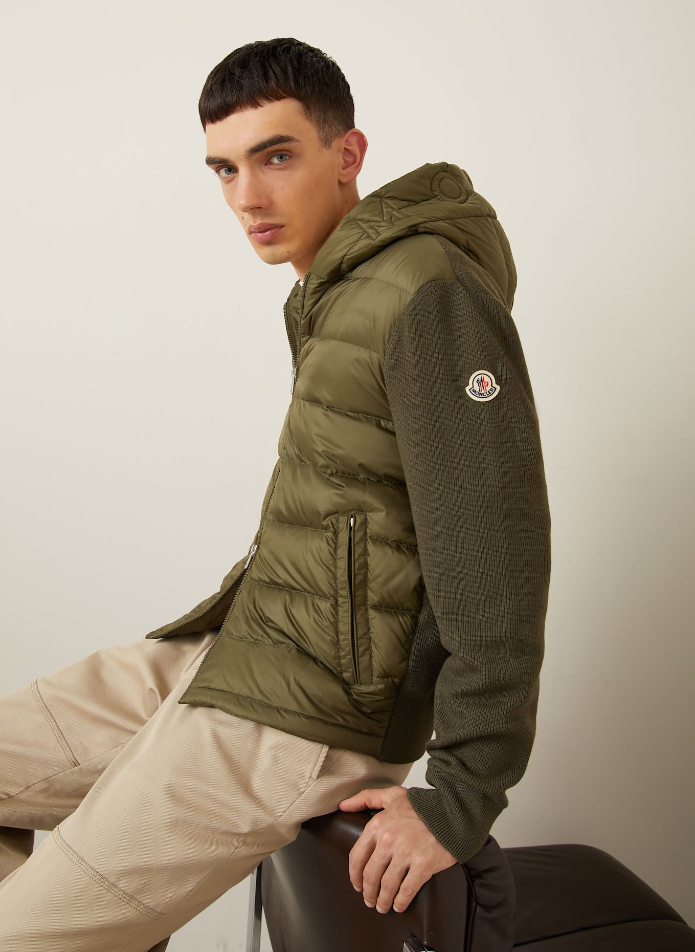 MONCLER Daunenjacke im Materialmix: OLIV