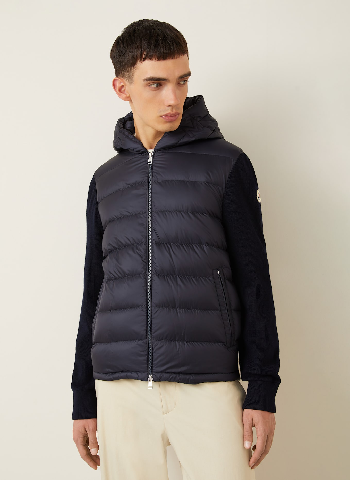 MONCLER Daunenjacke im Materialmix: DUNKELBLAU